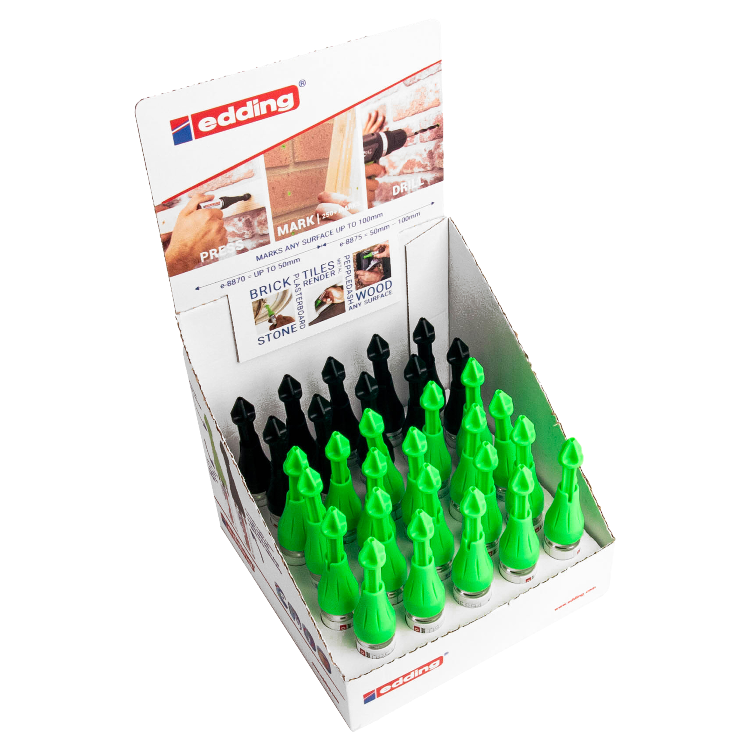 26.200.76 Edding  spraymarker type 8870/8875 - display - diep gat neongroen/zwart 