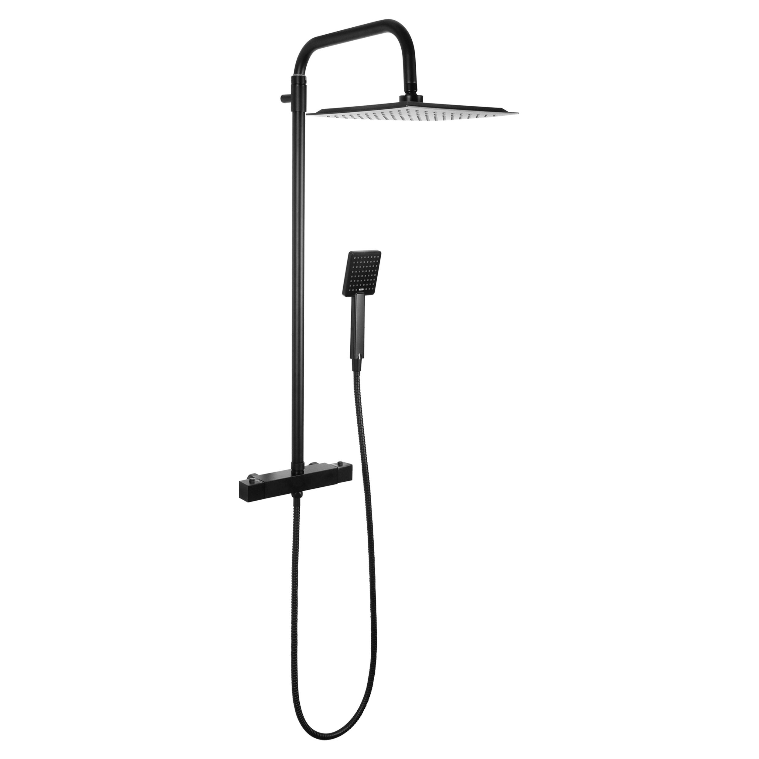 33.006.02 Differnz Thermoline doucheset vierkant - met grote stortdouche - losse handdouche en thermostaatkraan mat zwart Ø 25 cm - 115 cm