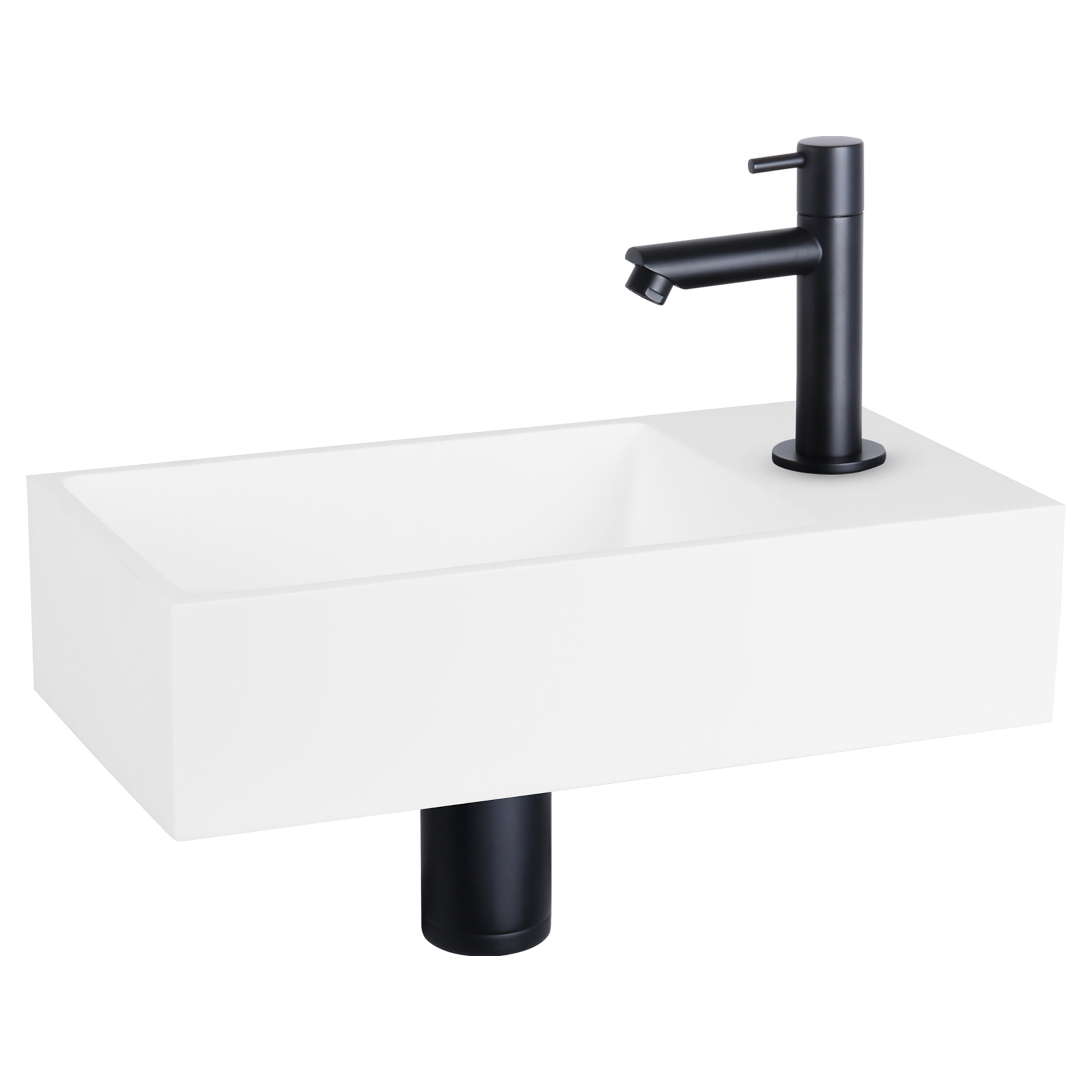 38.150.05 Differnz Solid fonteinset solid surface - kraan recht mat zwart 36 x 18.5 x 9 cm