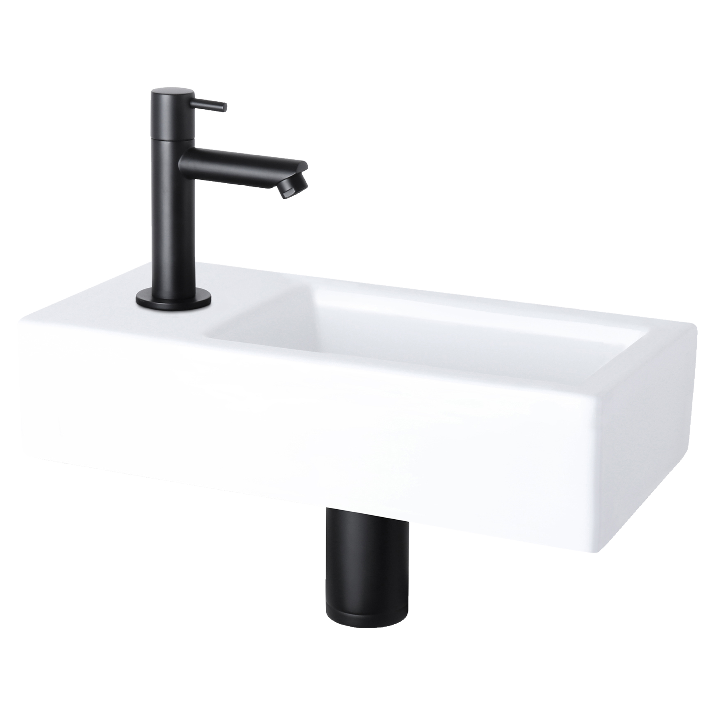38.350.10 Differnz Ravo fonteinset links - keramiek - kraan recht mat zwart 38.5 x 18.5 x 9.5 cm (tolerantie: +/- 5mm)