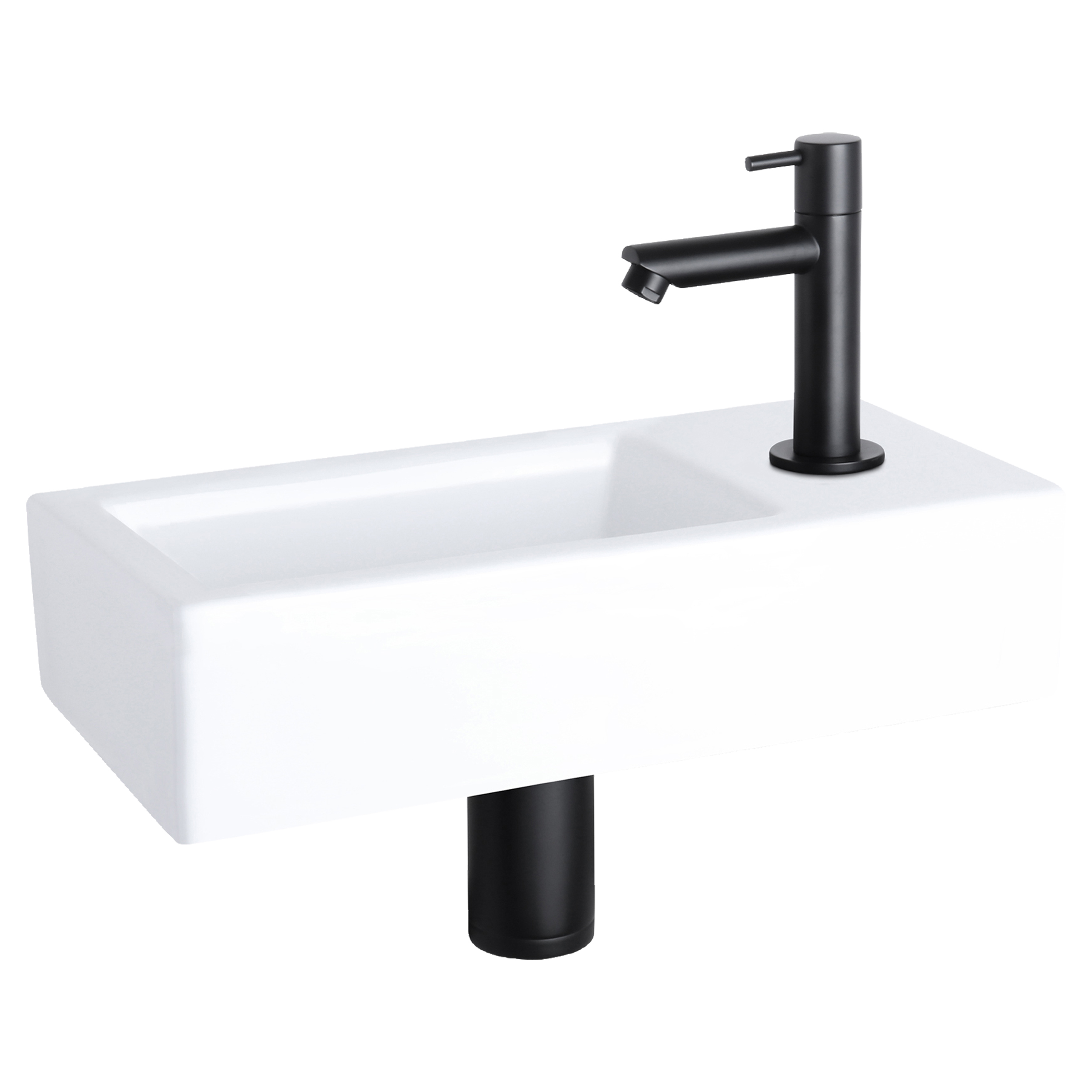 38.350.11 Differnz Ravo fonteinset rechts - keramiek - kraan recht mat zwart 38.5 x 18.5 x 9.5 cm (tolerantie: +/- 5mm)