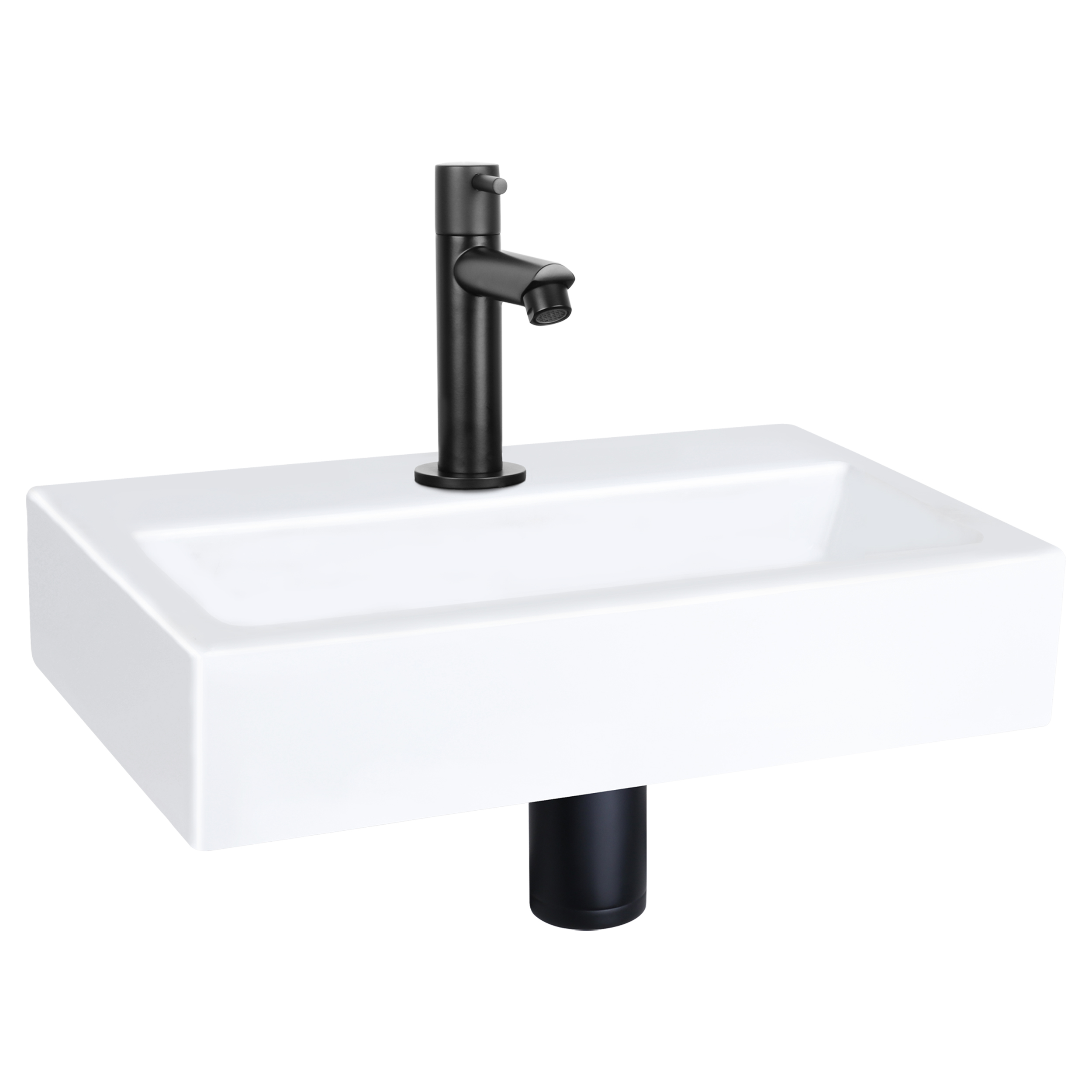 38.400.01 Differnz Flat fonteinset keramiek - kraan recht mat zwart 38 x 24 x 7 cm