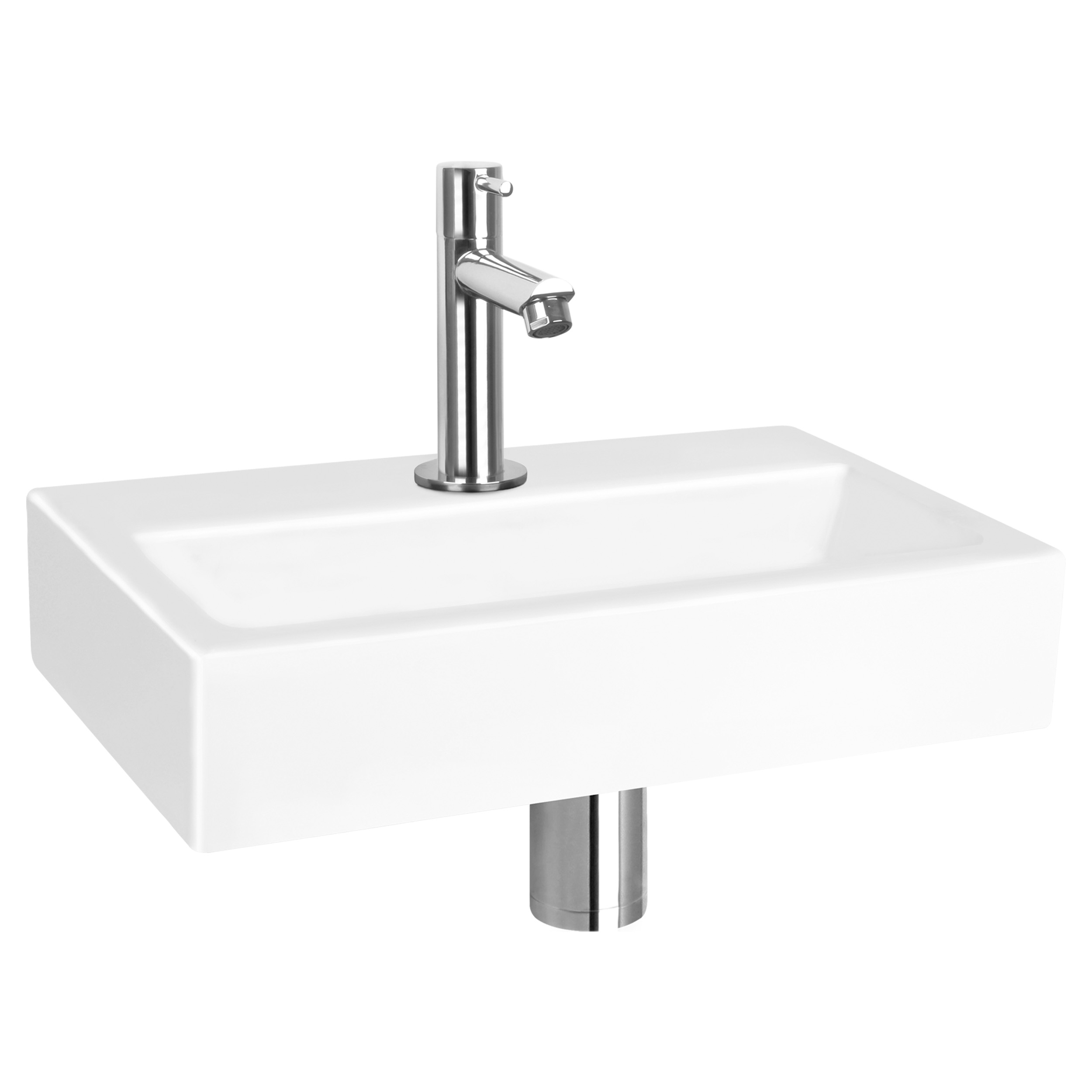 38.400.04 Differnz Flat fonteinset keramiek - kraan gebogen chroom 38 x 24 x 7 cm