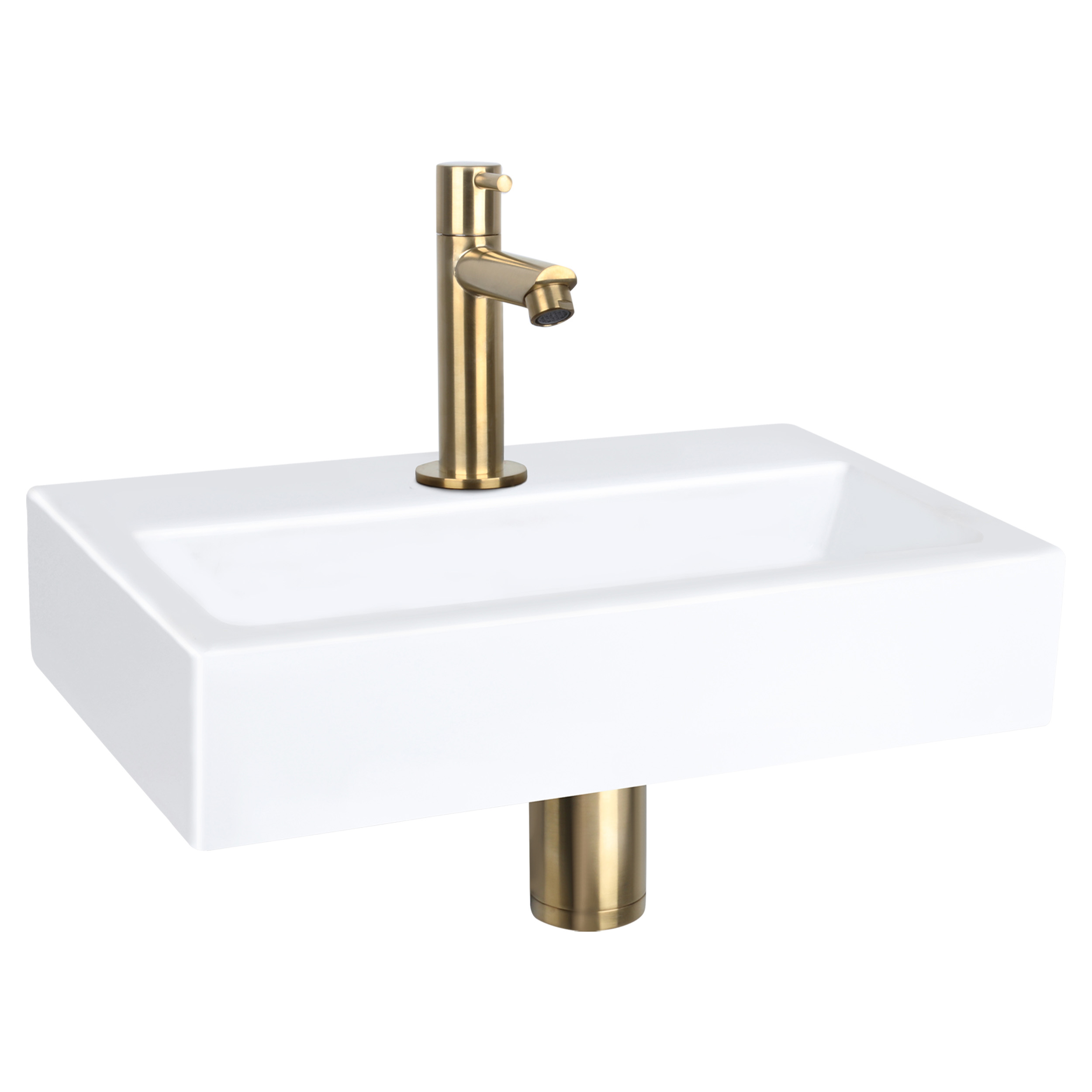 38.400.11 Differnz Flat fonteinset keramiek - kraan recht mat goud 38 x 24 x 7 cm