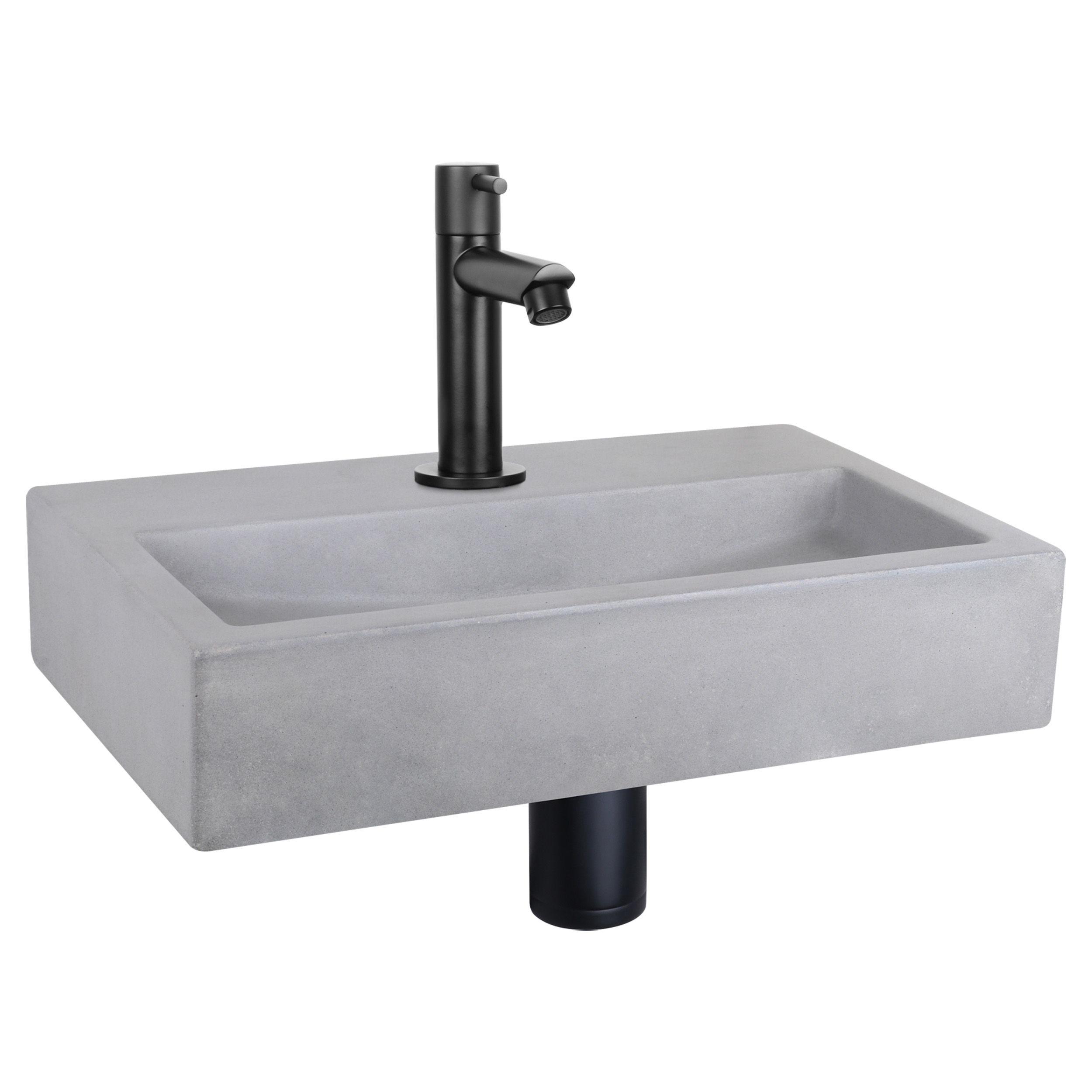38.400.13 Differnz Flat fonteinset beton lichtgrijs - kraan recht mat zwart 38 x 24 x 8 cm