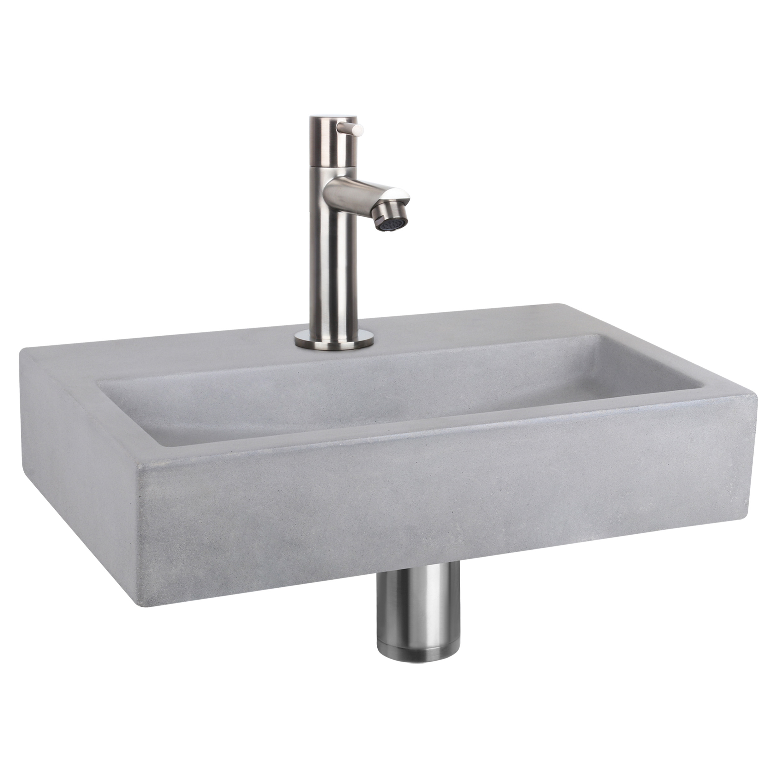 38.400.15 Differnz Flat fonteinset beton lichtgrijs - kraan recht mat chroom 38 x 24 x 8 cm