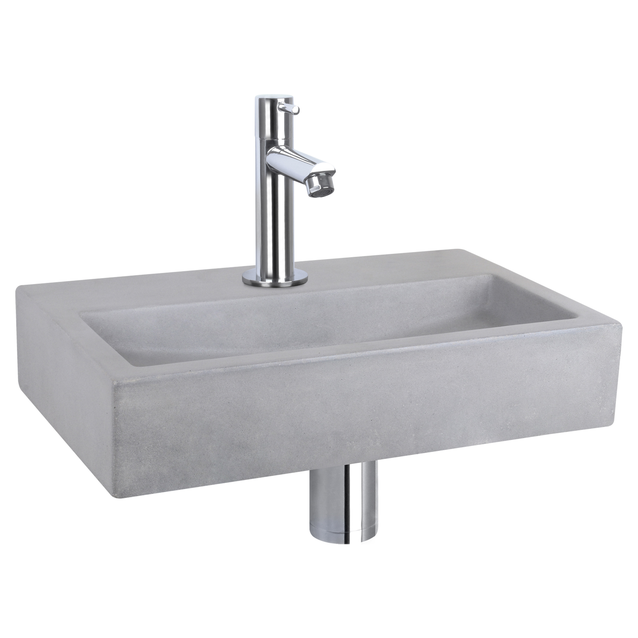 38.400.16 Differnz Flat fonteinset beton lichtgrijs - kraan gebogen chroom 38 x 24 x 8 cm