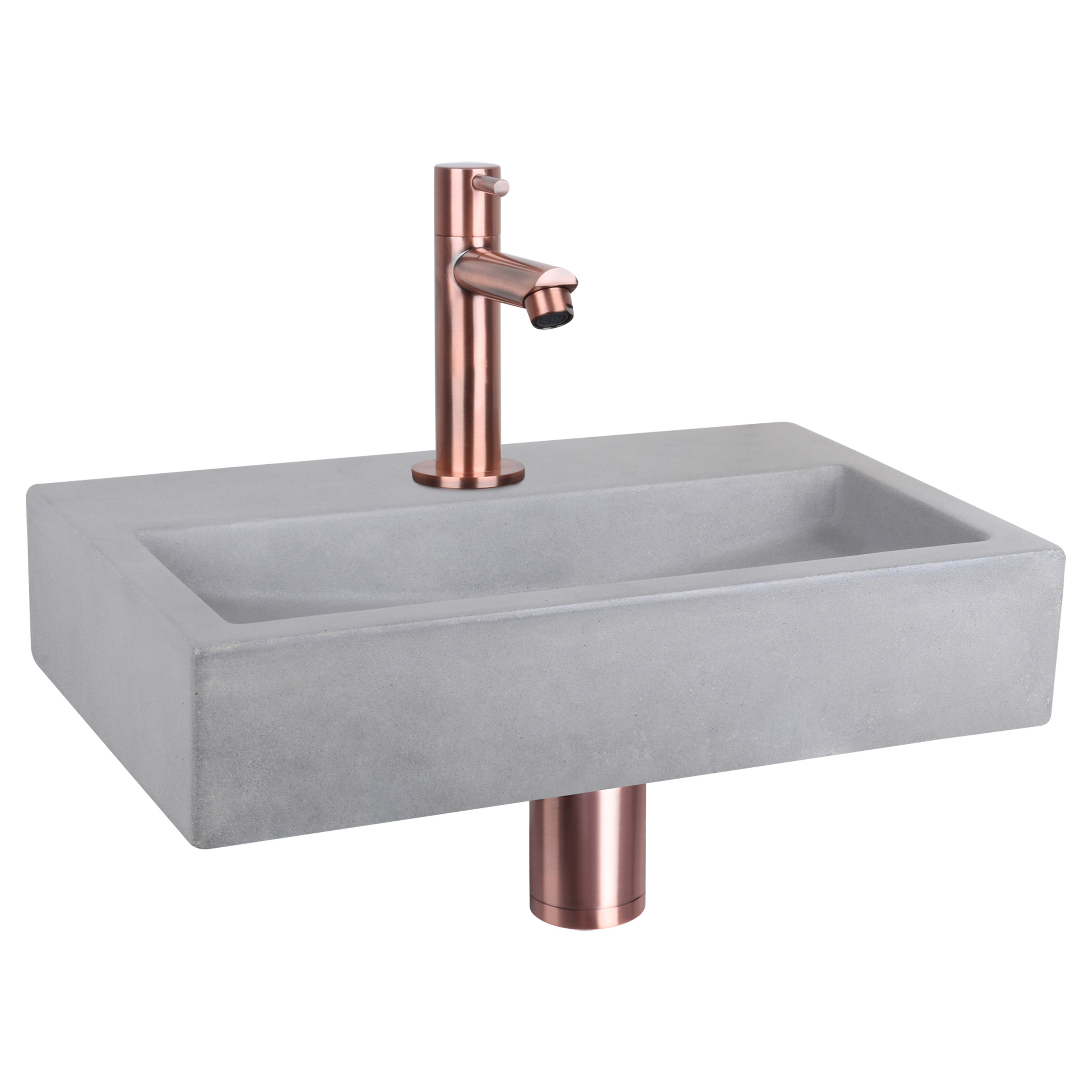 38.400.20 Differnz Flat fonteinset beton lichtgrijs - kraan recht rood koper 38 x 24 x 8 cm