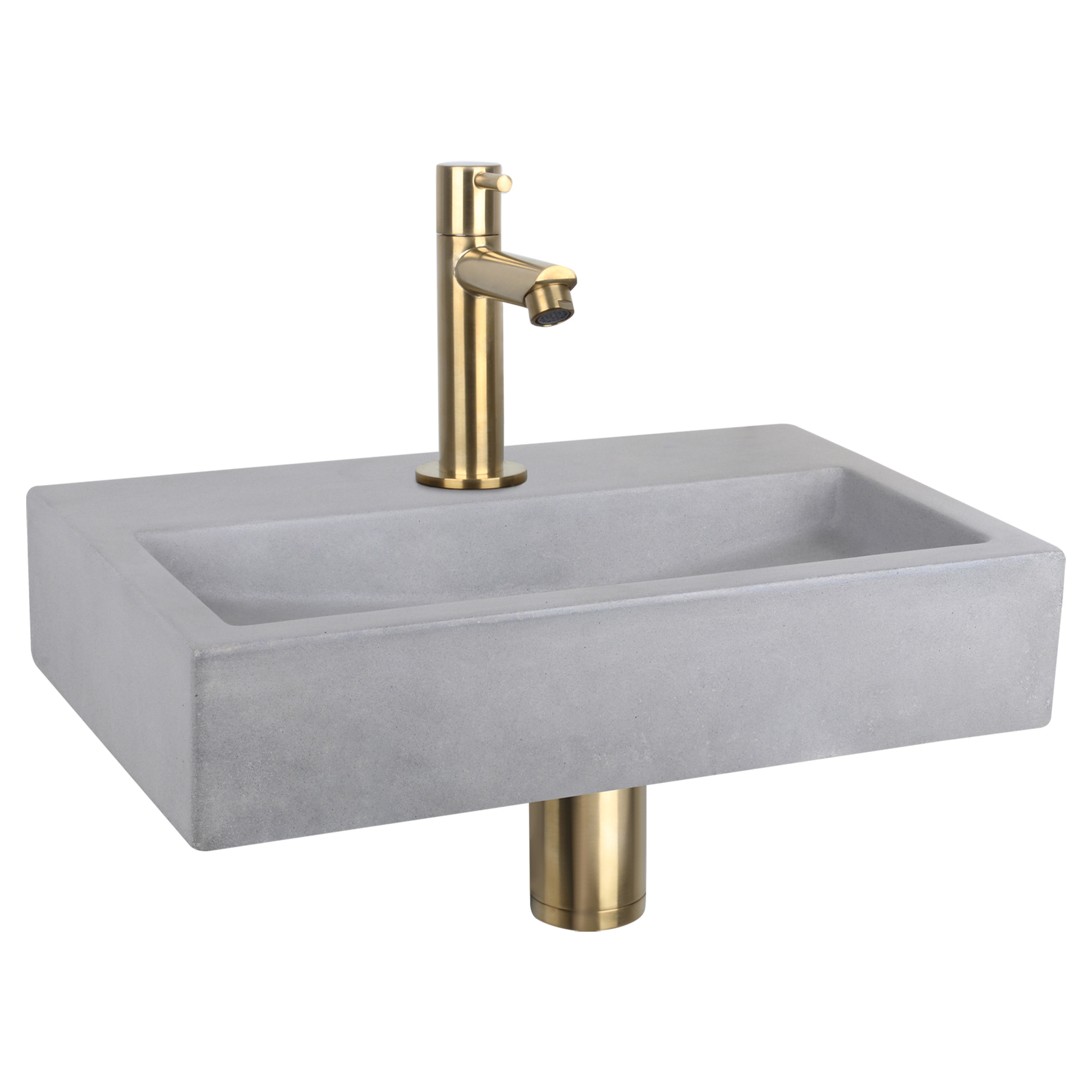 38.400.23 Differnz Flat fonteinset beton lichtgrijs - kraan recht mat goud 38 x 24 x 8 cm