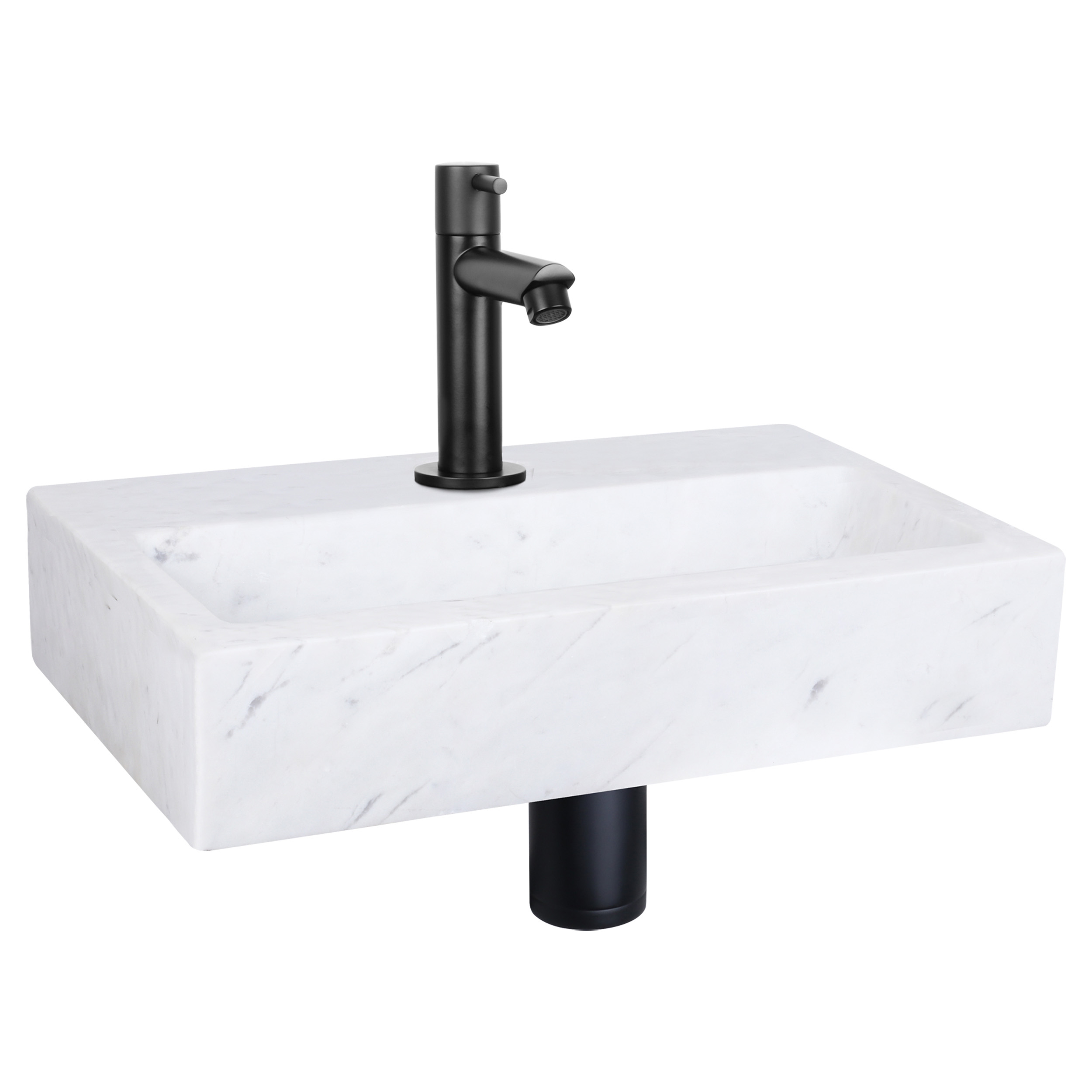 38.400.25 Differnz Flat fonteinset marmer - kraan recht mat zwart 38 x 24 x 8 cm