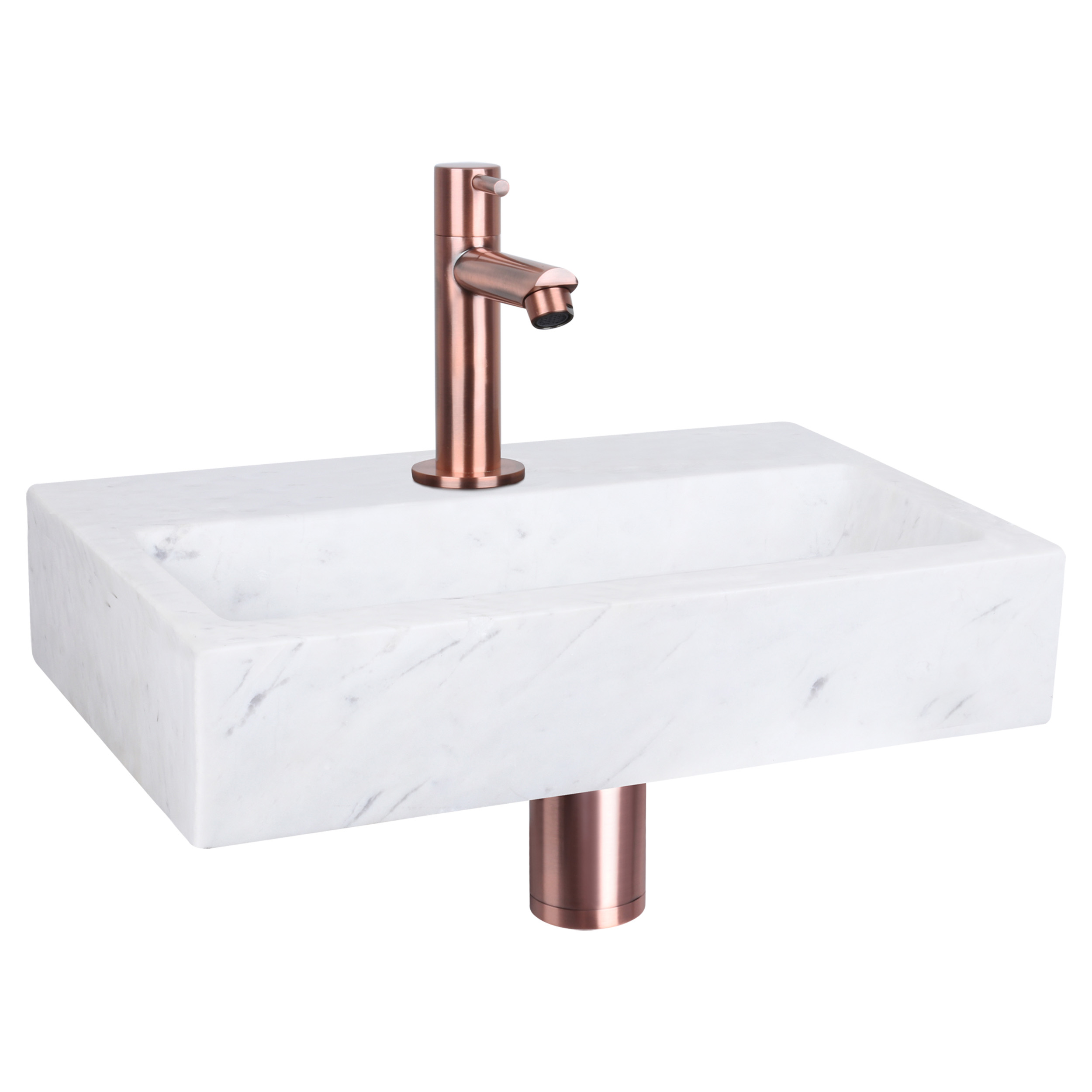 38.400.32 Differnz Flat fonteinset marmer - kraan recht rood koper 38 x 24 x 8 cm