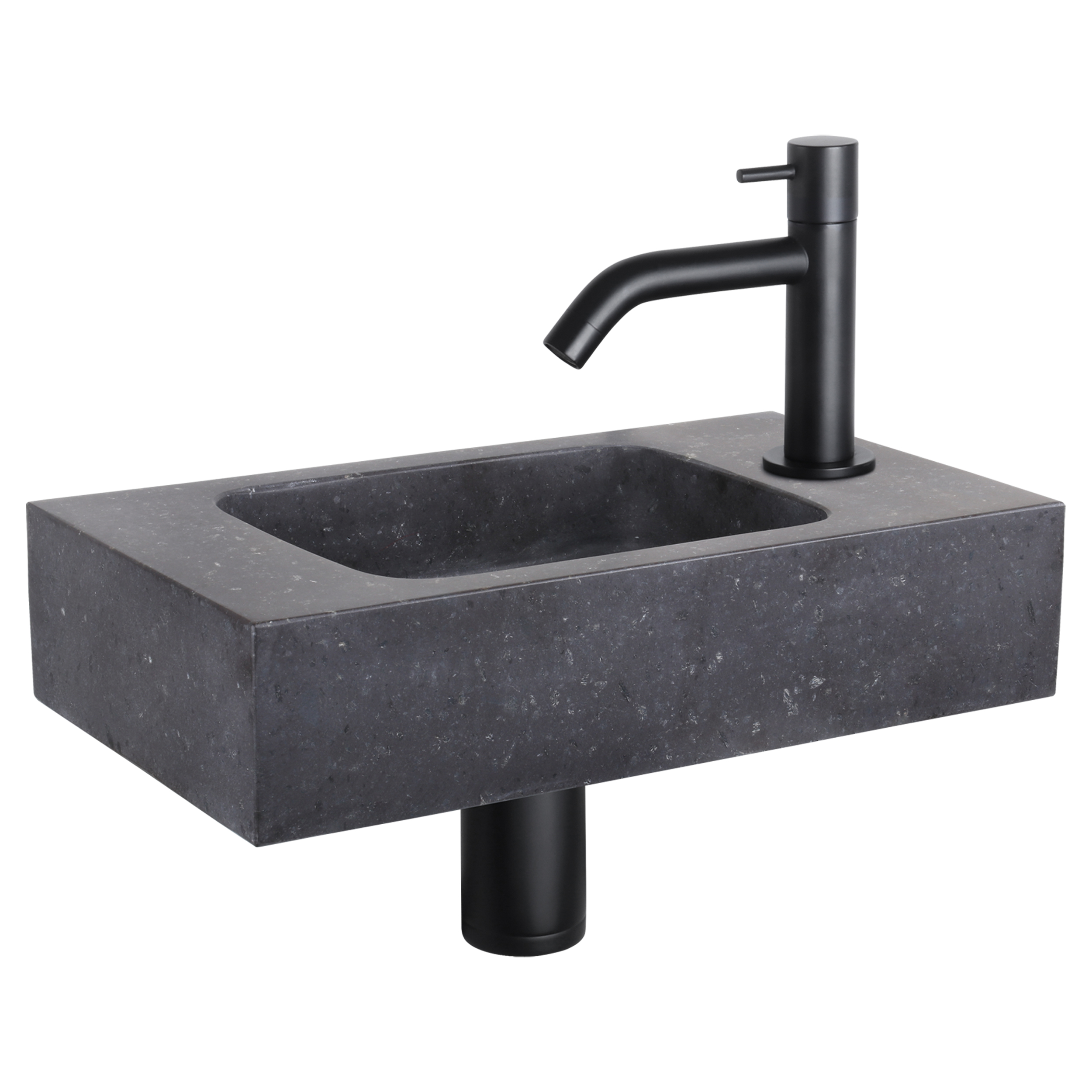 38.400.36 Differnz  fonteinset bombai black - natuursteen - kraan gebogen mat zwart 40 x 22 x 9 cm