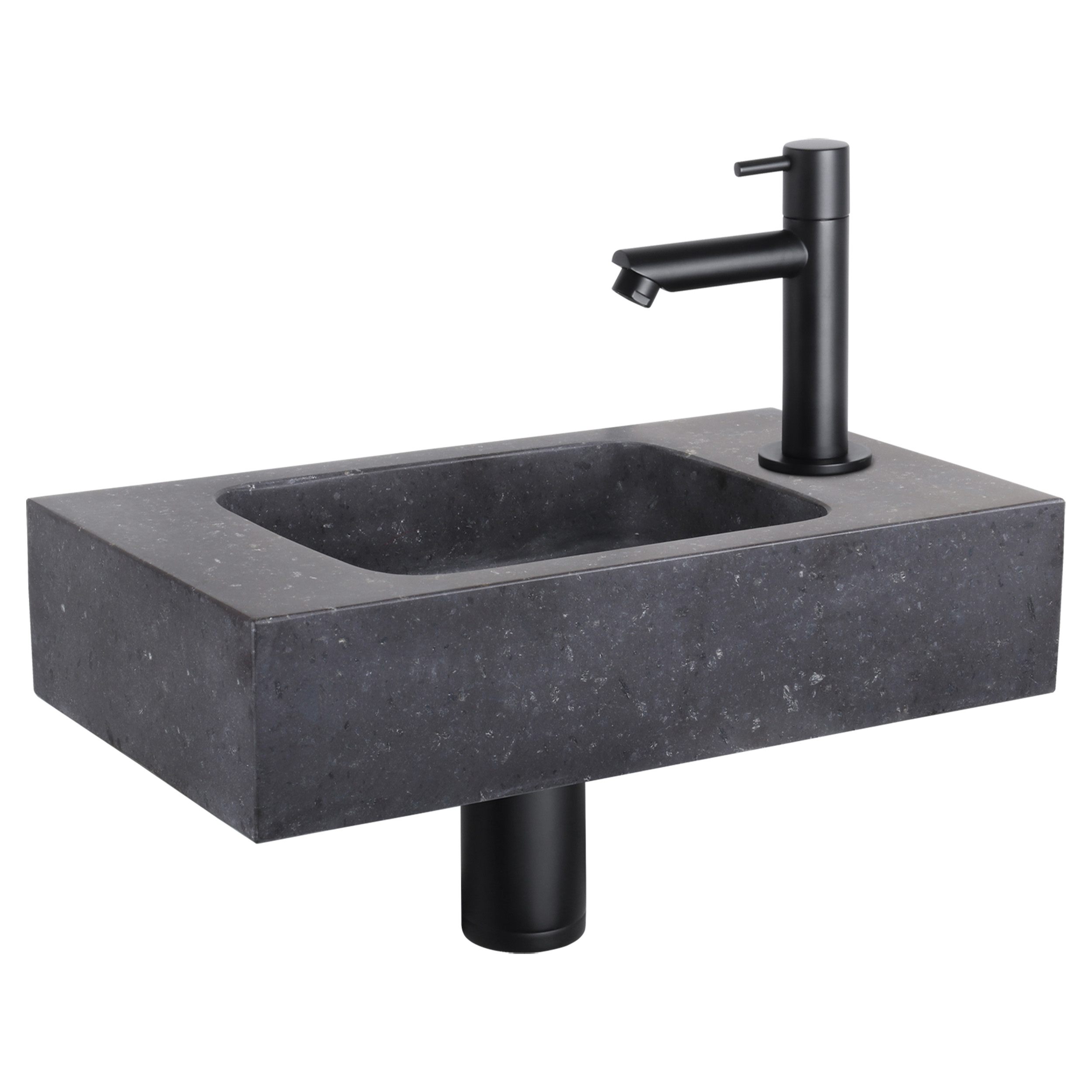 38.400.37 Differnz  fonteinset bombai black - natuursteen - kraan recht mat zwart 40 x 22 x 9 cm