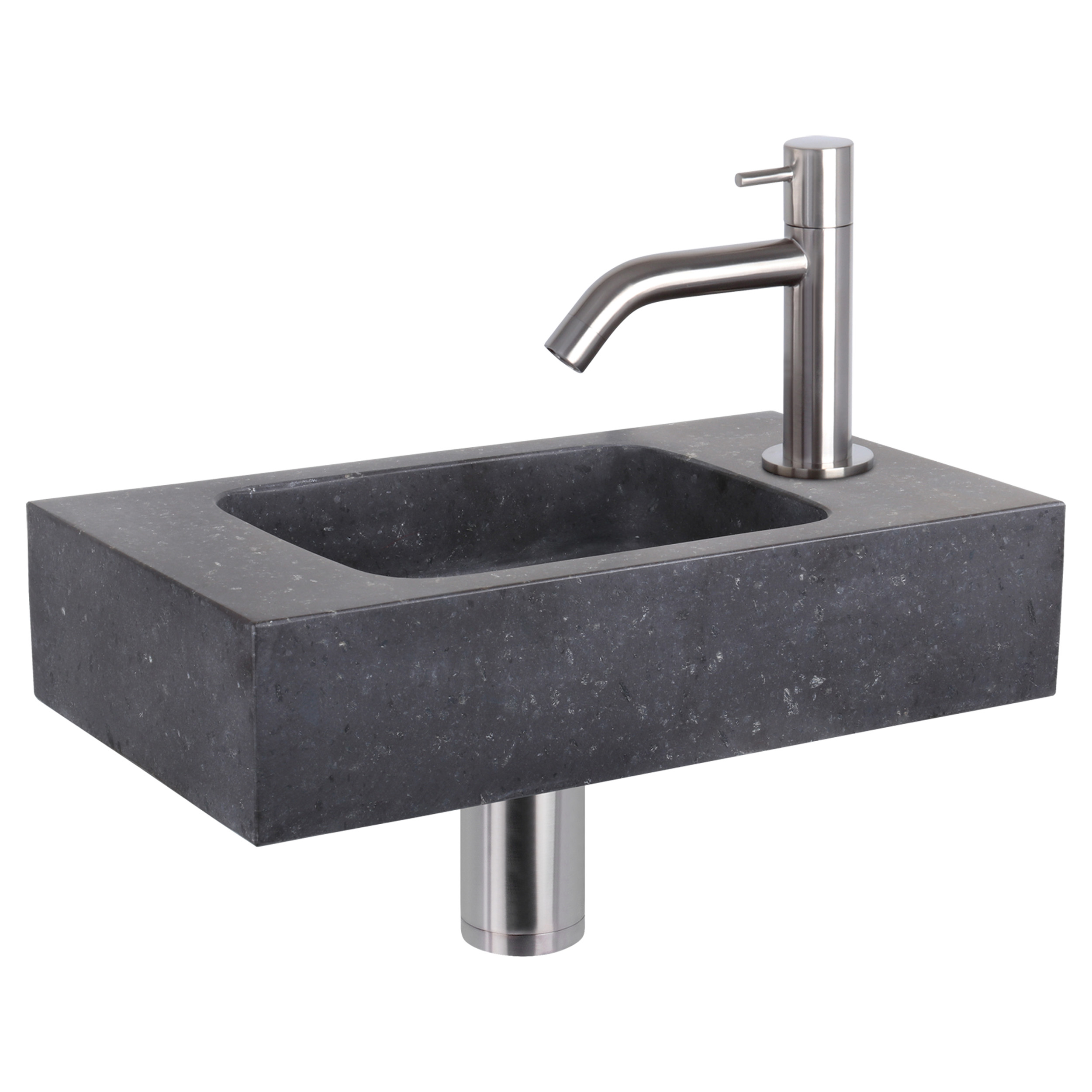 38.400.38 Differnz  fonteinset bombai black - natuursteen - kraan gebogen mat chroom 40 x 22 x 9 cm