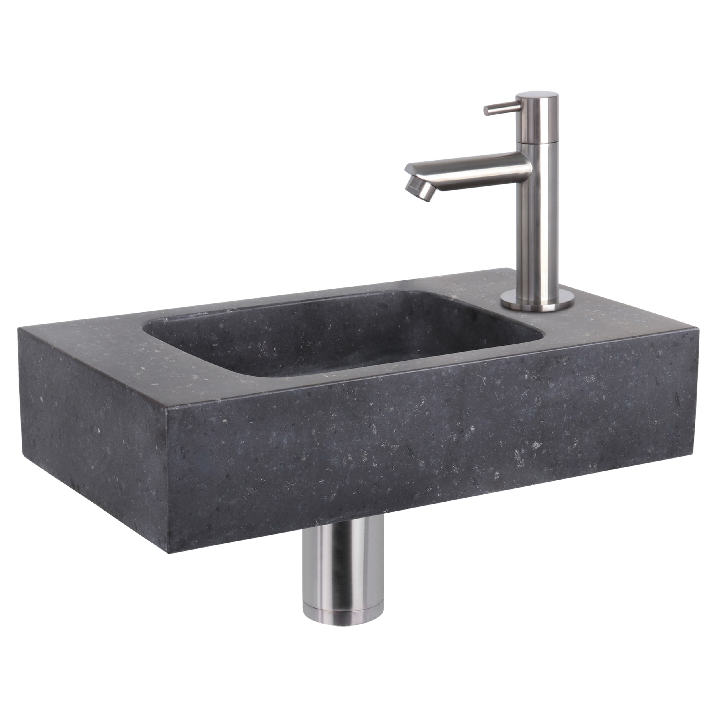 38.400.39 Differnz  fonteinset bombai black - natuursteen - kraan recht mat chroom 40 x 22 x 9 cm