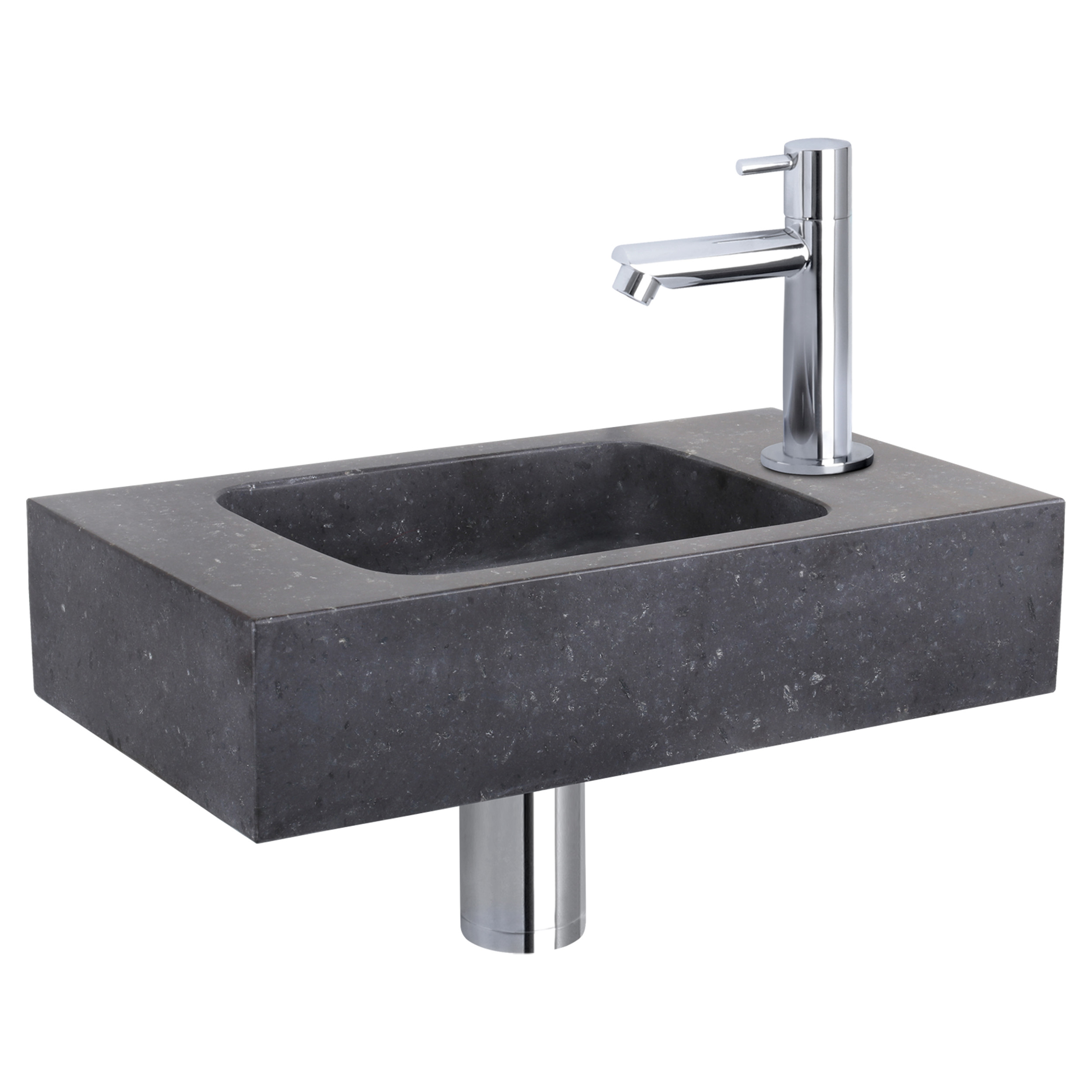 38.400.40 Differnz  fonteinset bombai black - natuursteen - kraan recht chroom 40 x 22 x 9 cm