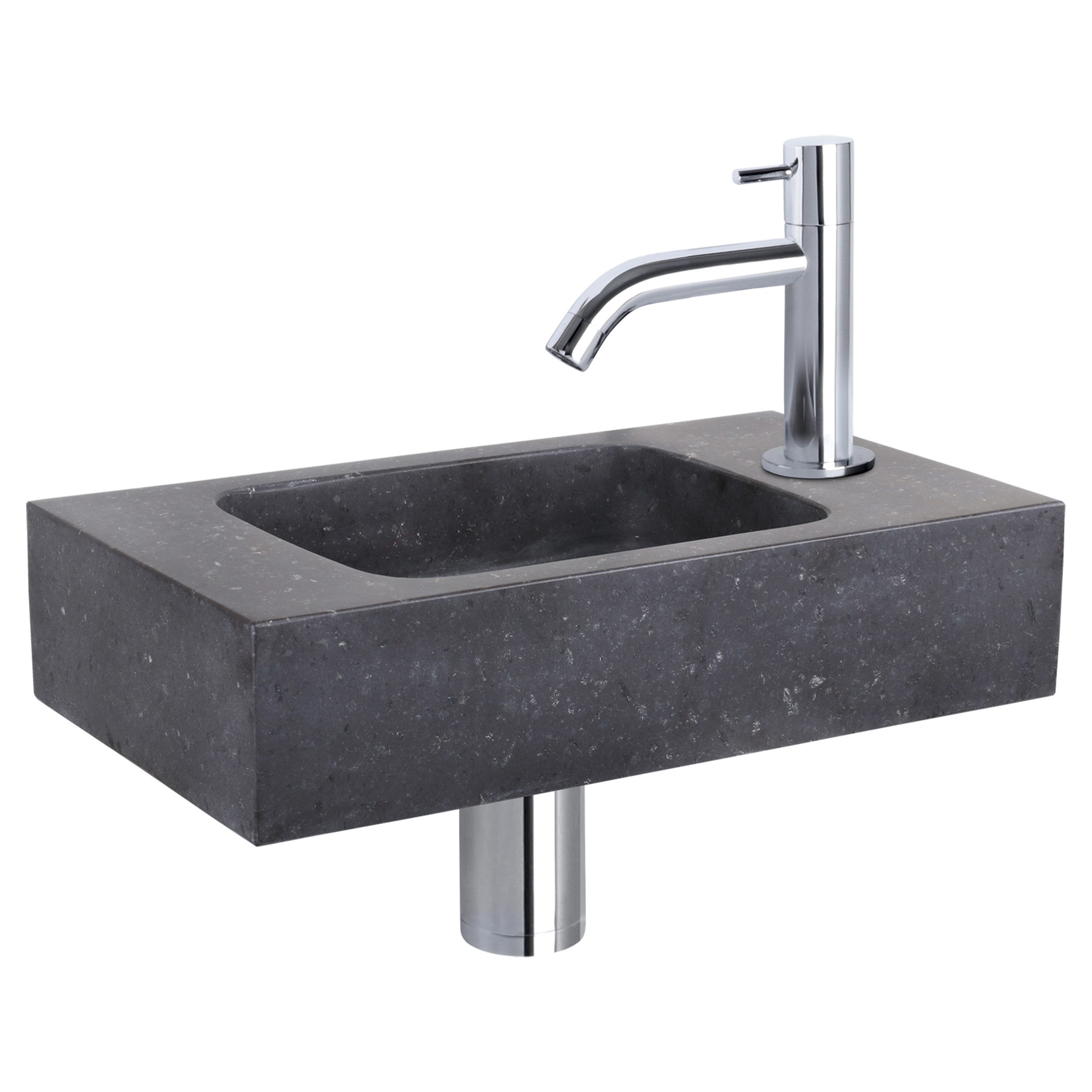 38.400.41 Differnz  fonteinset bombai black - natuursteen - kraan gebogen chroom 40 x 22 x 9 cm