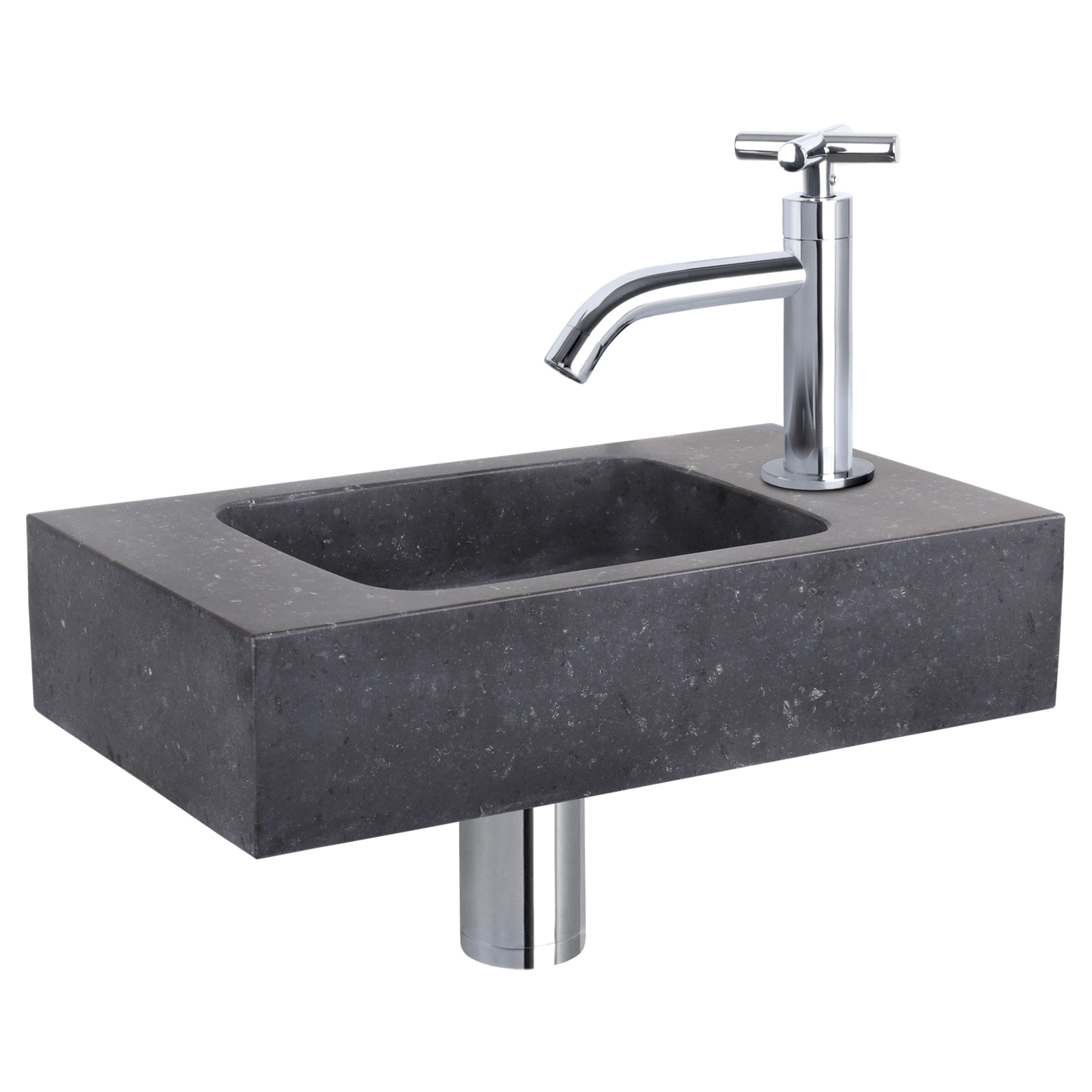 38.400.42 Differnz  fonteinset bombai black - natuursteen - kraan kruis chroom 40 x 22 x 9 cm