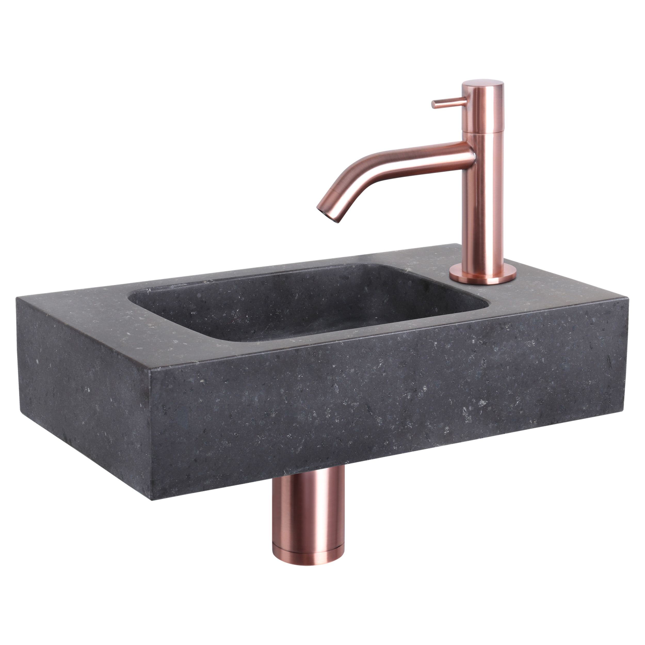 38.400.43 Differnz  fonteinset bombai black - natuursteen - kraan gebogen rood koper 40 x 22 x 9 cm