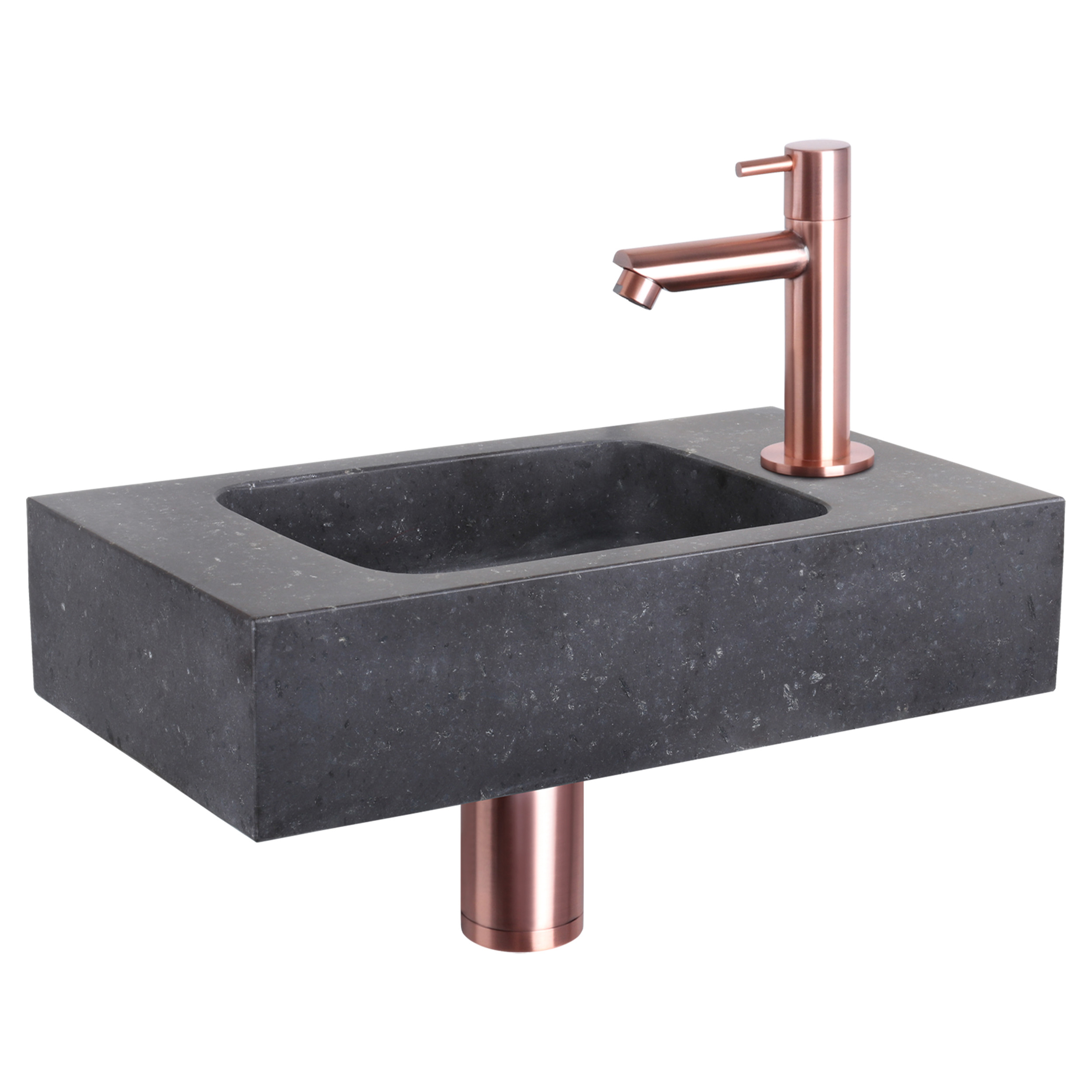 38.400.44 Differnz  fonteinset bombai black - natuursteen - kraan recht rood koper 40 x 22 x 9 cm