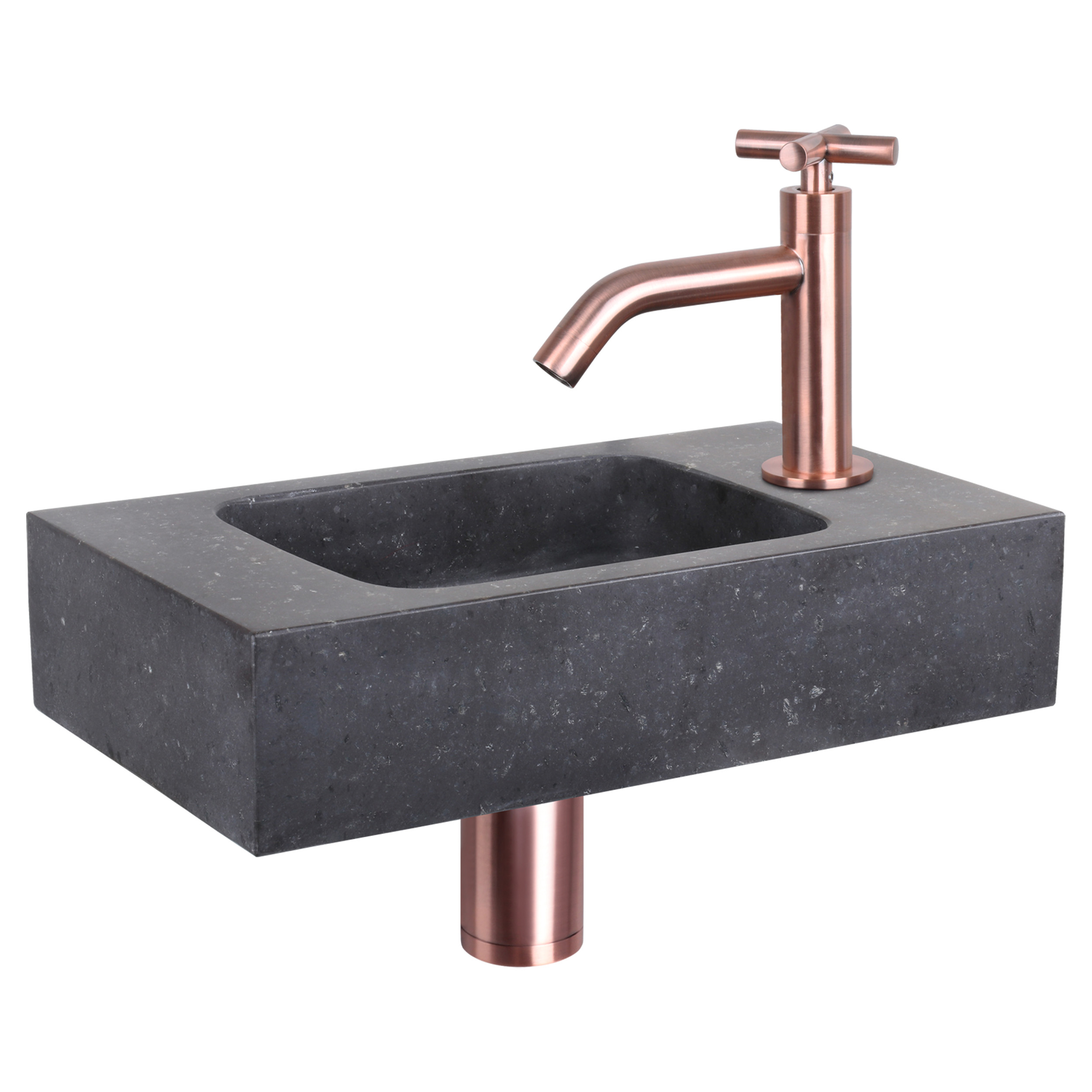 38.400.45 Differnz  fonteinset bombai black - natuursteen - kraan kruis rood koper 40 x 22 x 9 cm