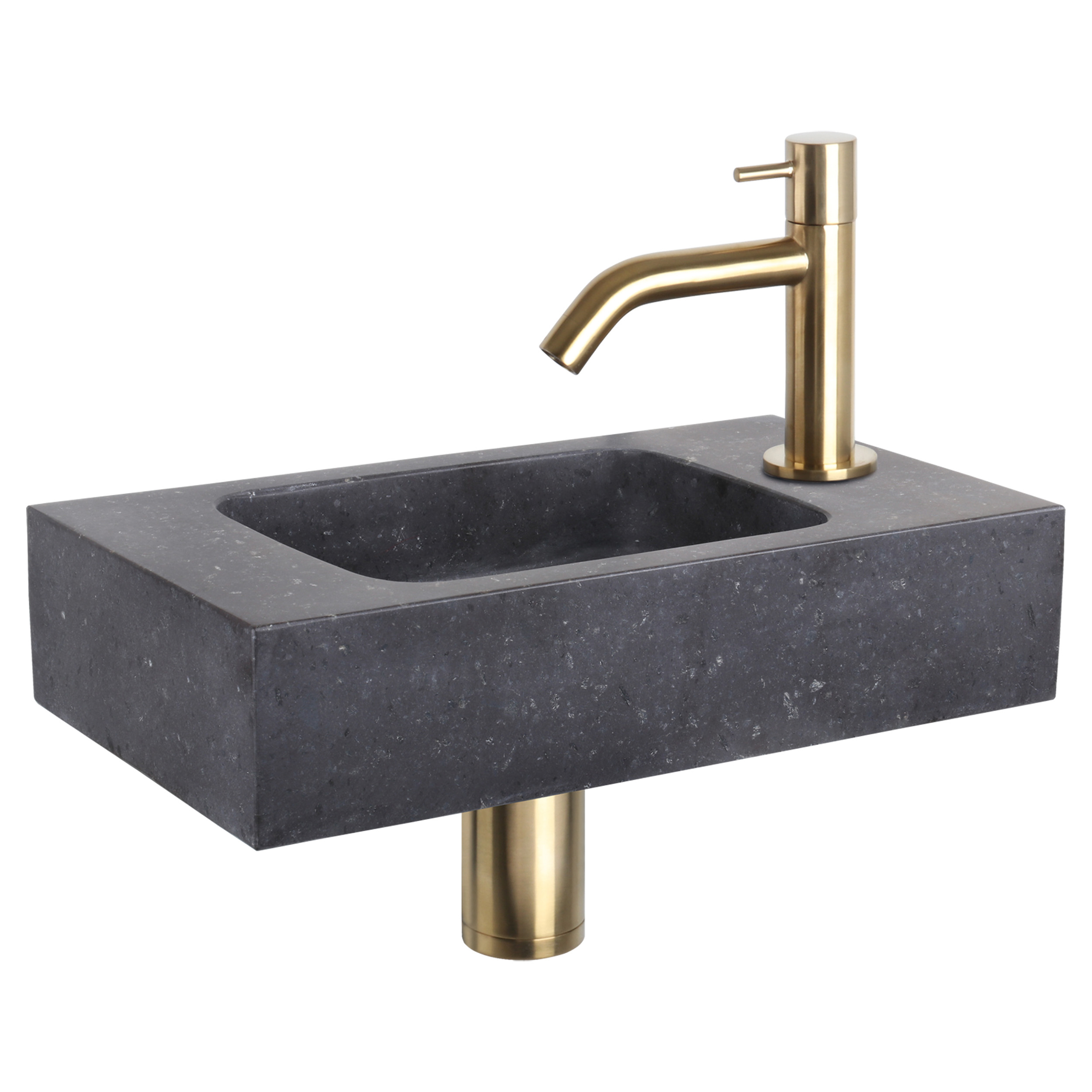 38.400.46 Differnz  fonteinset bombai black - natuursteen - kraan gebogen mat goud 40 x 22 x 9 cm