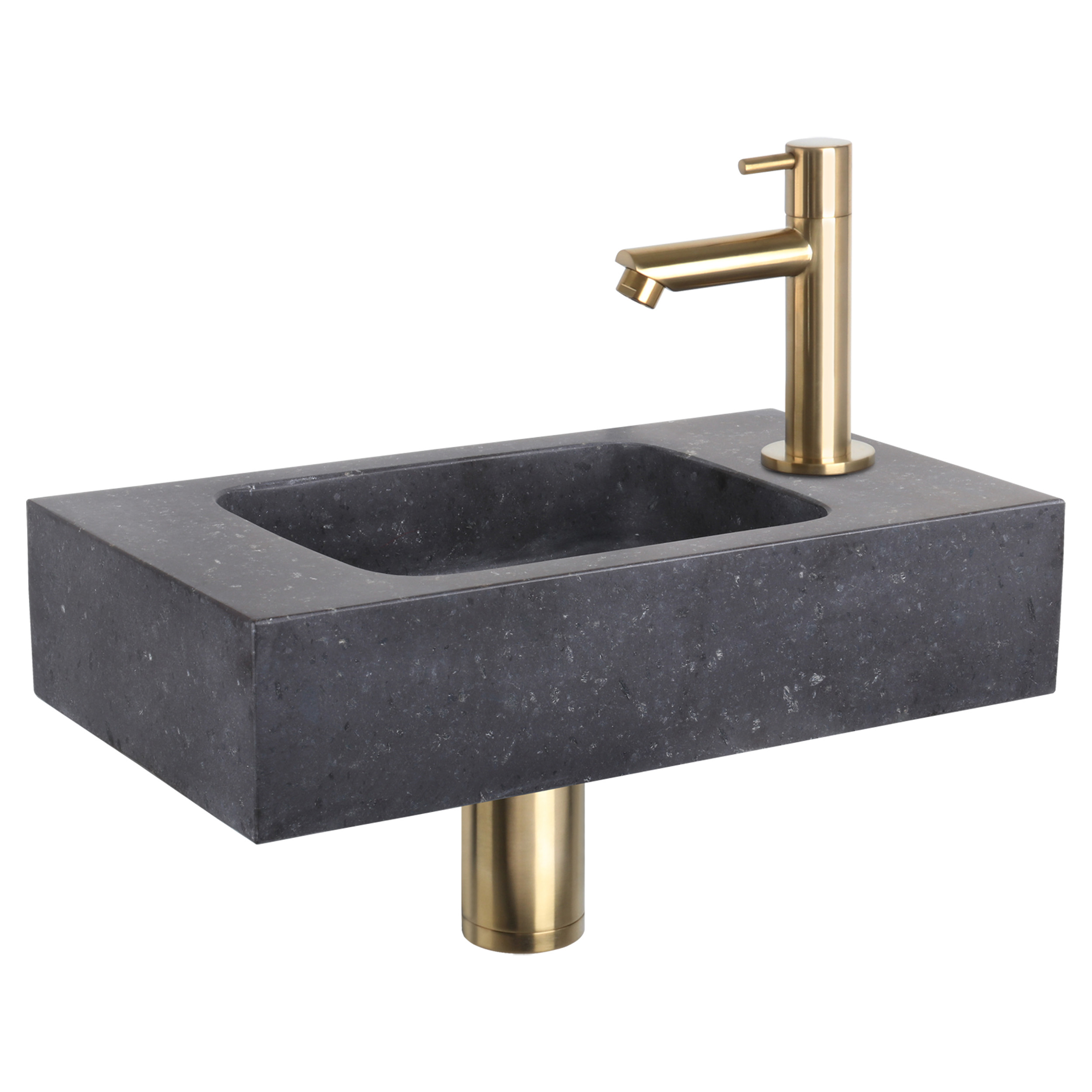 38.400.47 Differnz  fonteinset bombai black - natuursteen - kraan recht mat goud 40 x 22 x 9 cm