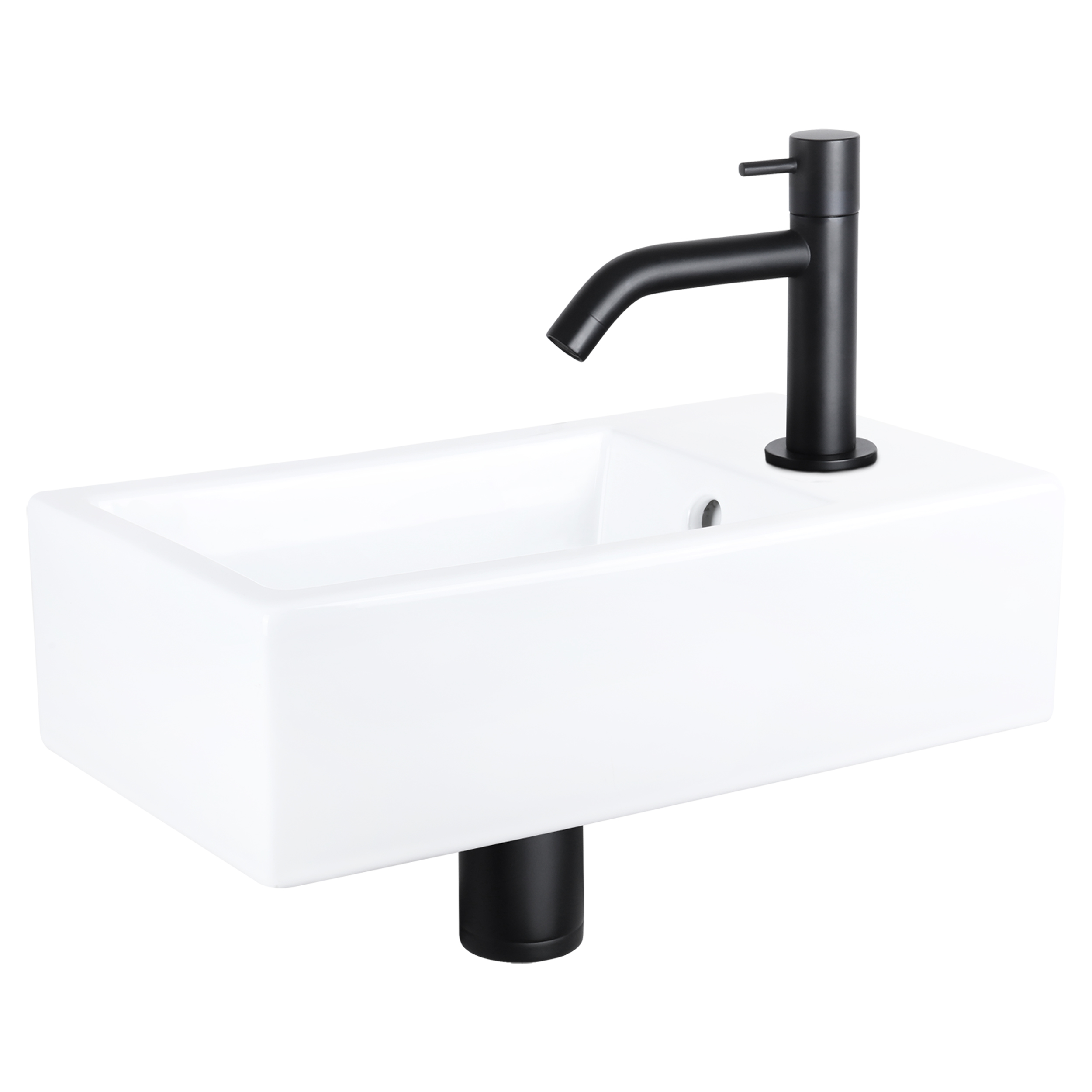 38.400.48 Differnz Force fonteinset keramiek - kraan gebogen mat zwart 40 x 22 x 11.5 cm