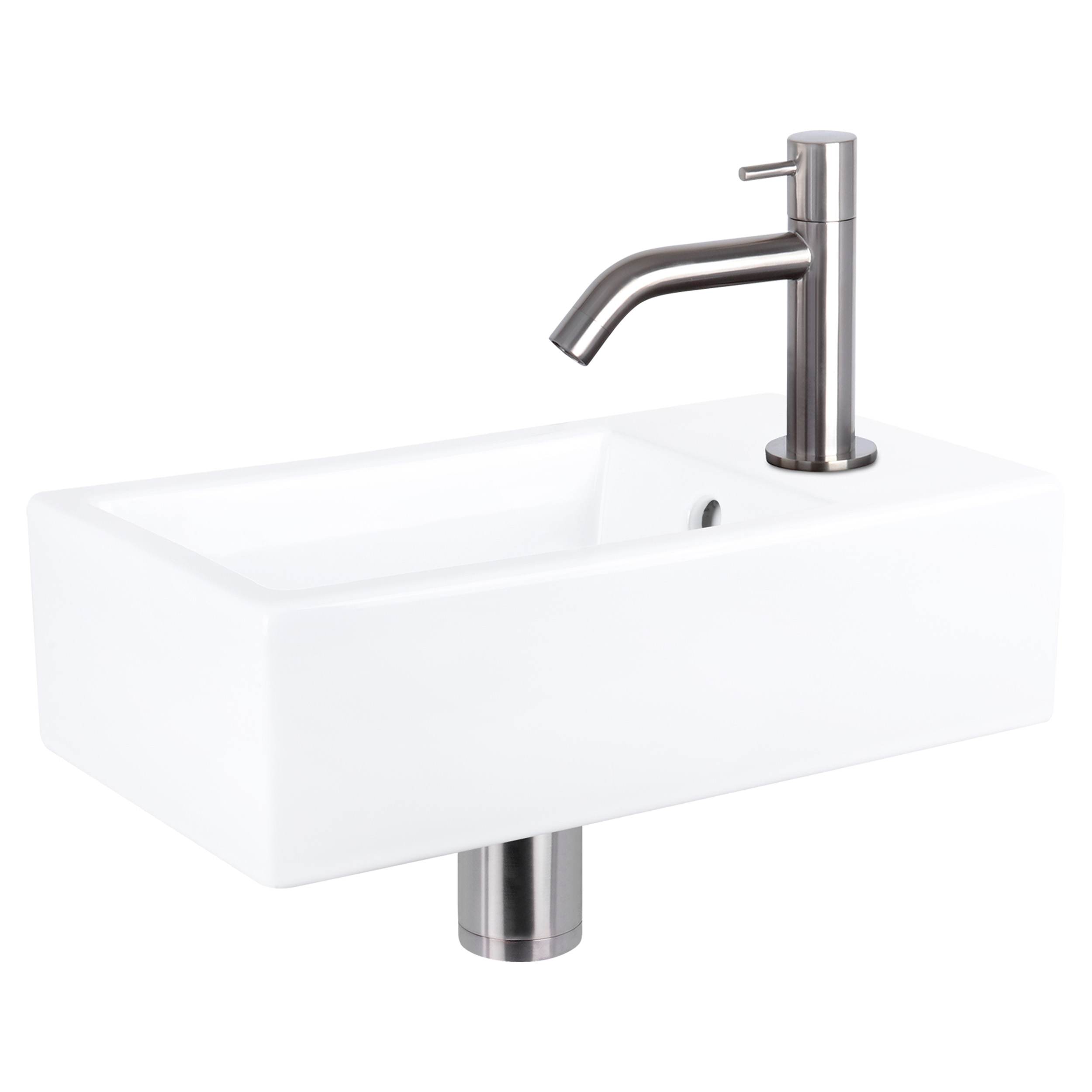 38.400.50 Differnz Force fonteinset keramiek - kraan gebogen mat chroom 40 x 22 x 11.5 cm