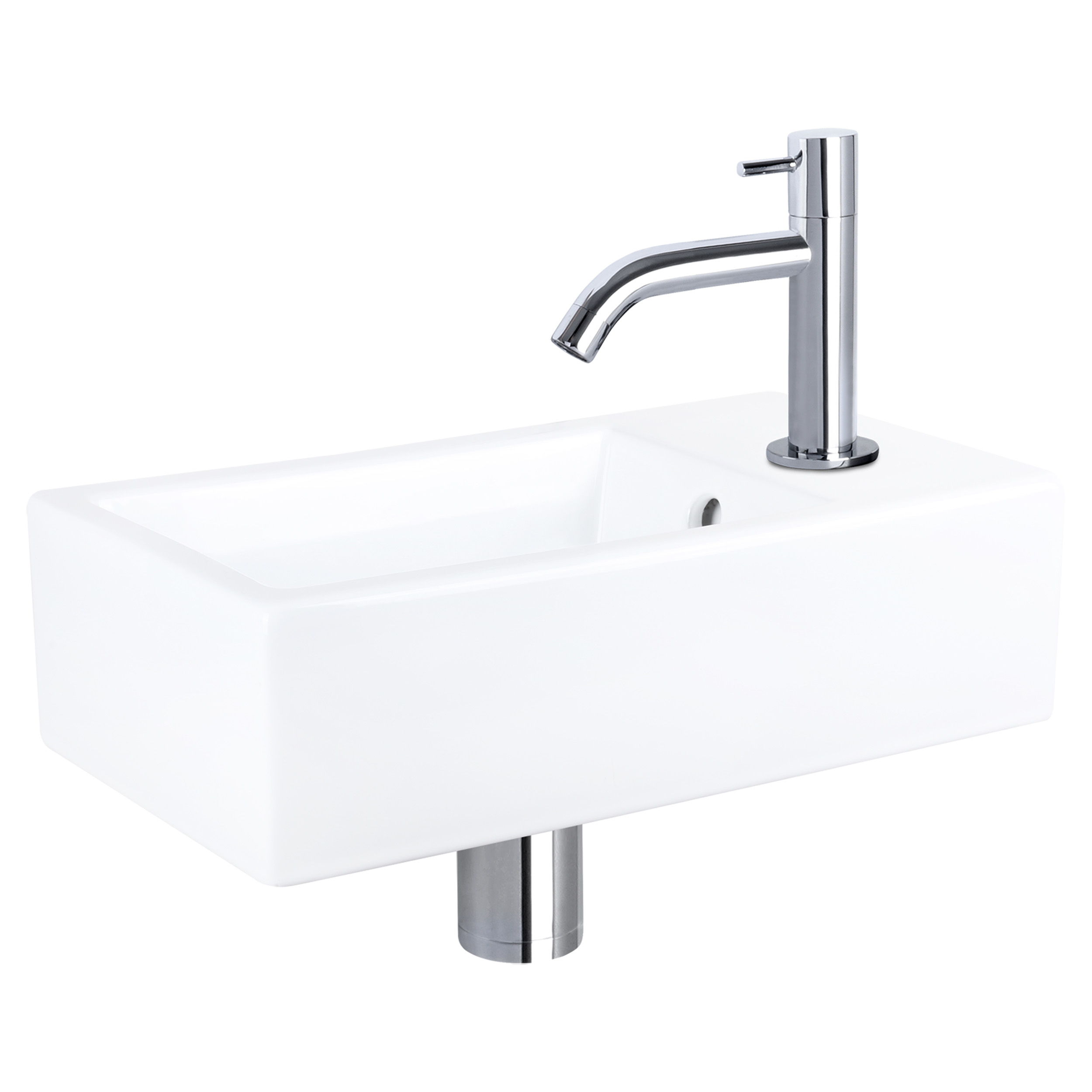 38.400.53 Differnz Force fonteinset keramiek - kraan gebogen chroom 40 x 22 x 11.5 cm