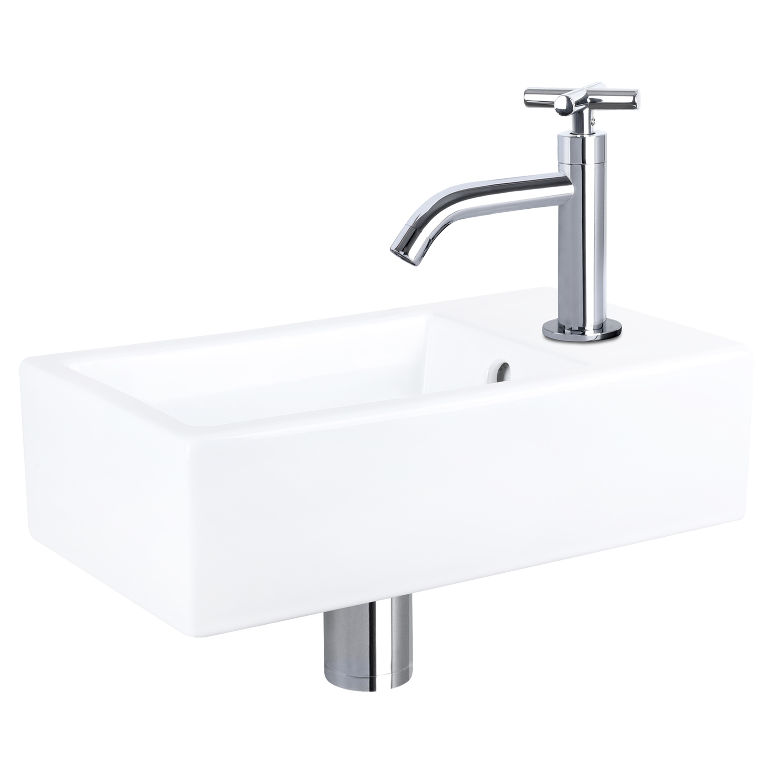 38.400.54 Differnz Force fonteinset keramiek - kraan kruis chroom 40 x 22 x 11.5 cm