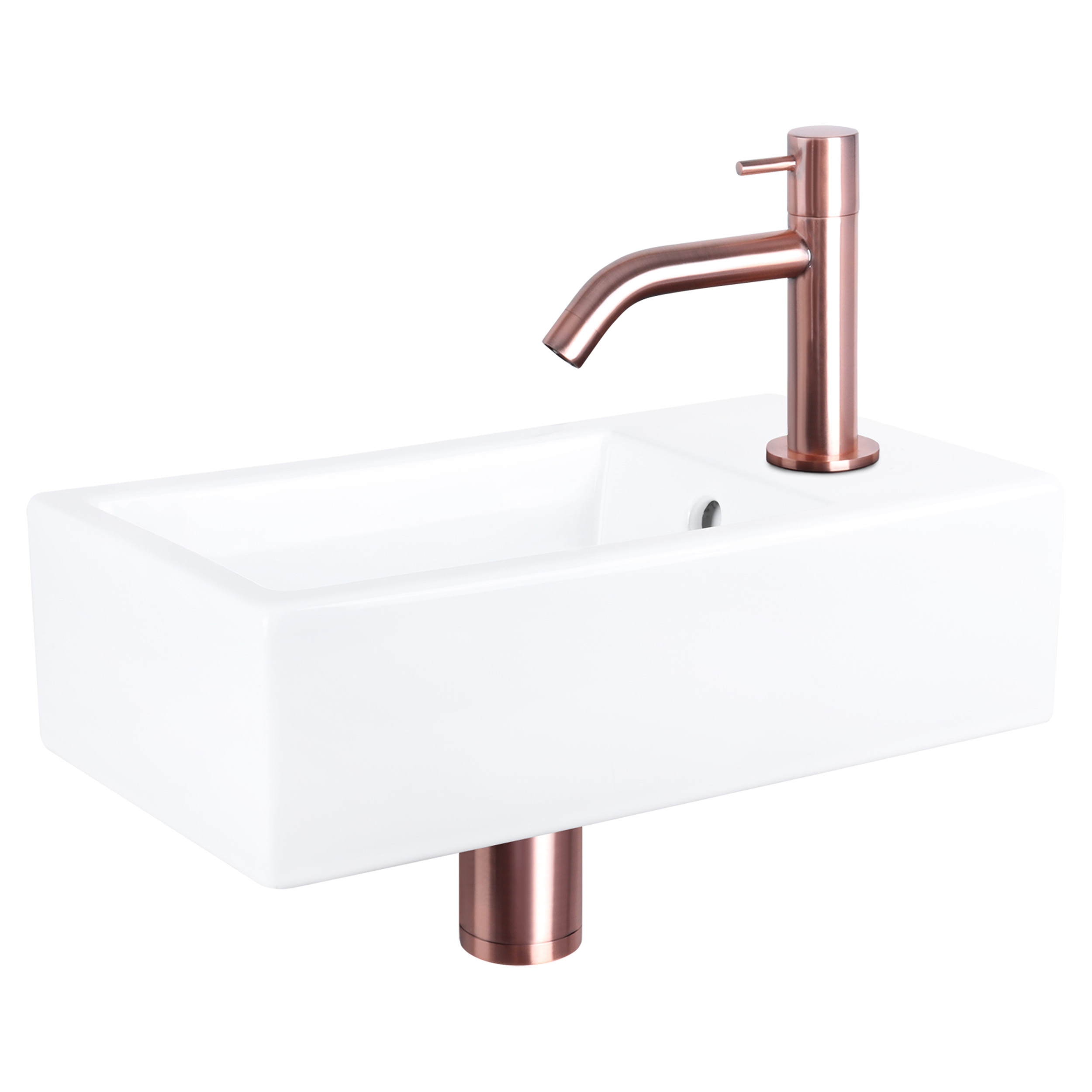 38.400.55 Differnz Force fonteinset keramiek - kraan gebogen rood koper 40 x 22 x 11.5 cm
