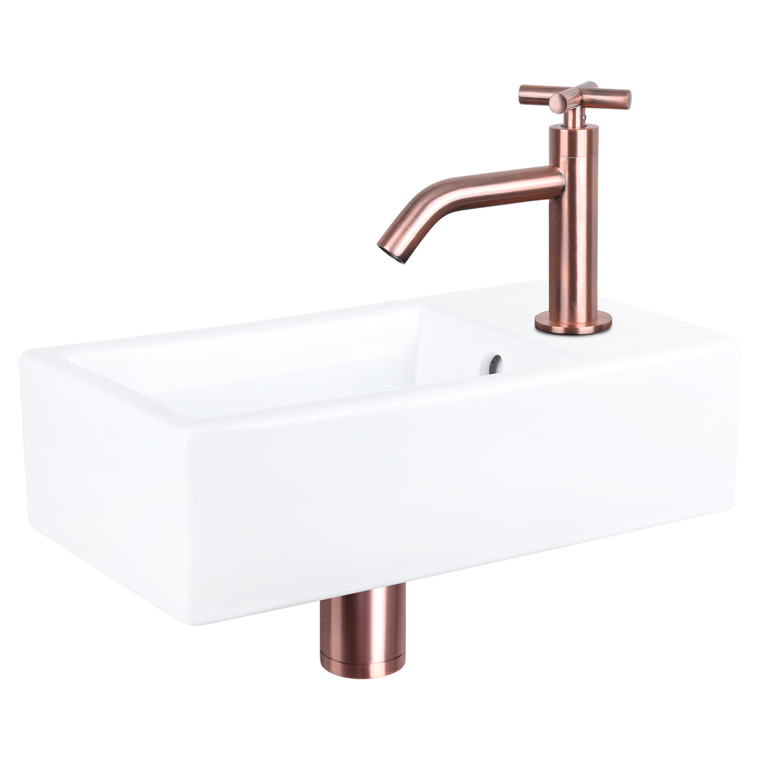 38.400.57 Differnz Force fonteinset keramiek - kraan kruis rood koper 40 x 22 x 11.5 cm