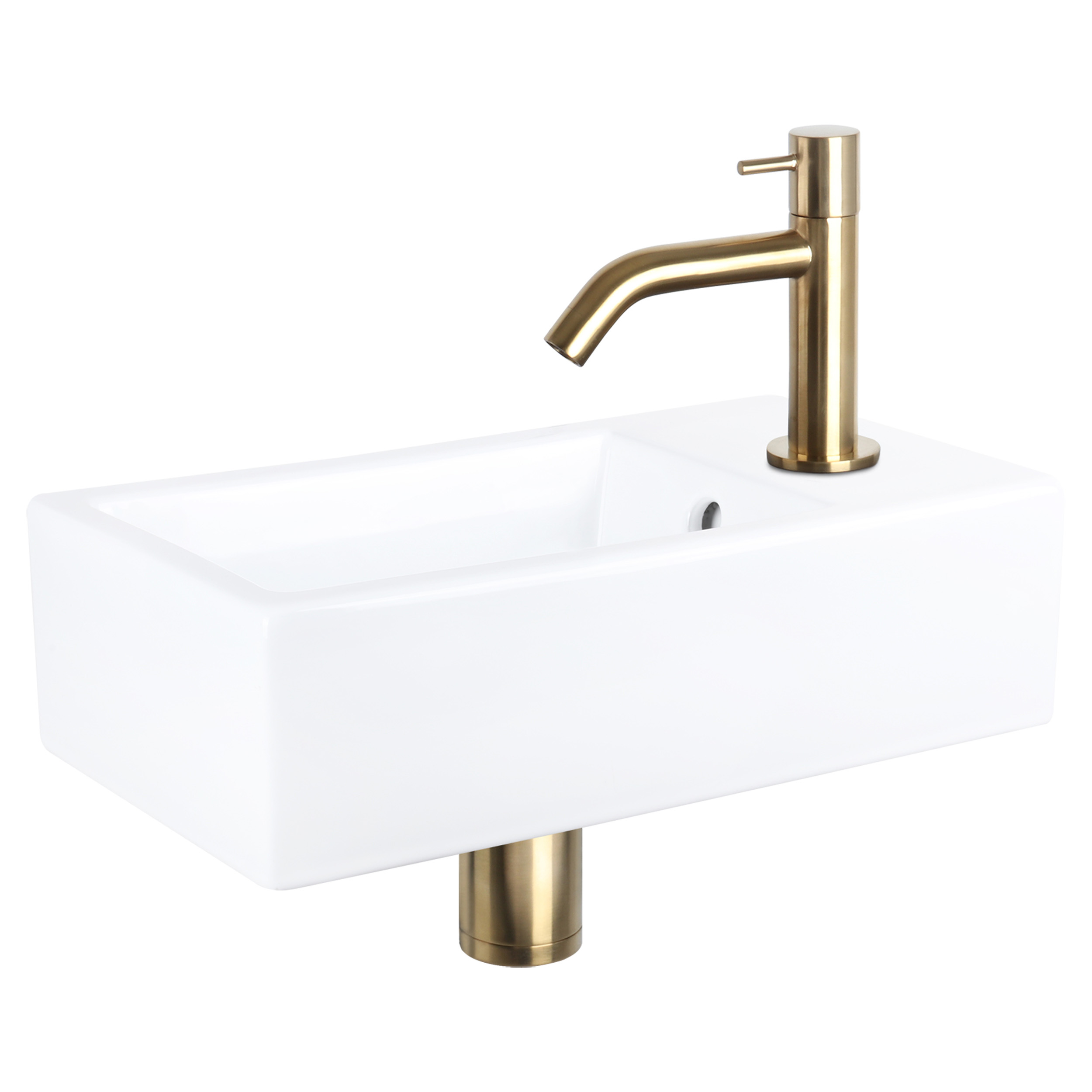 38.400.58 Differnz Force fonteinset keramiek - kraan gebogen mat goud 40 x 22 x 11.5 cm