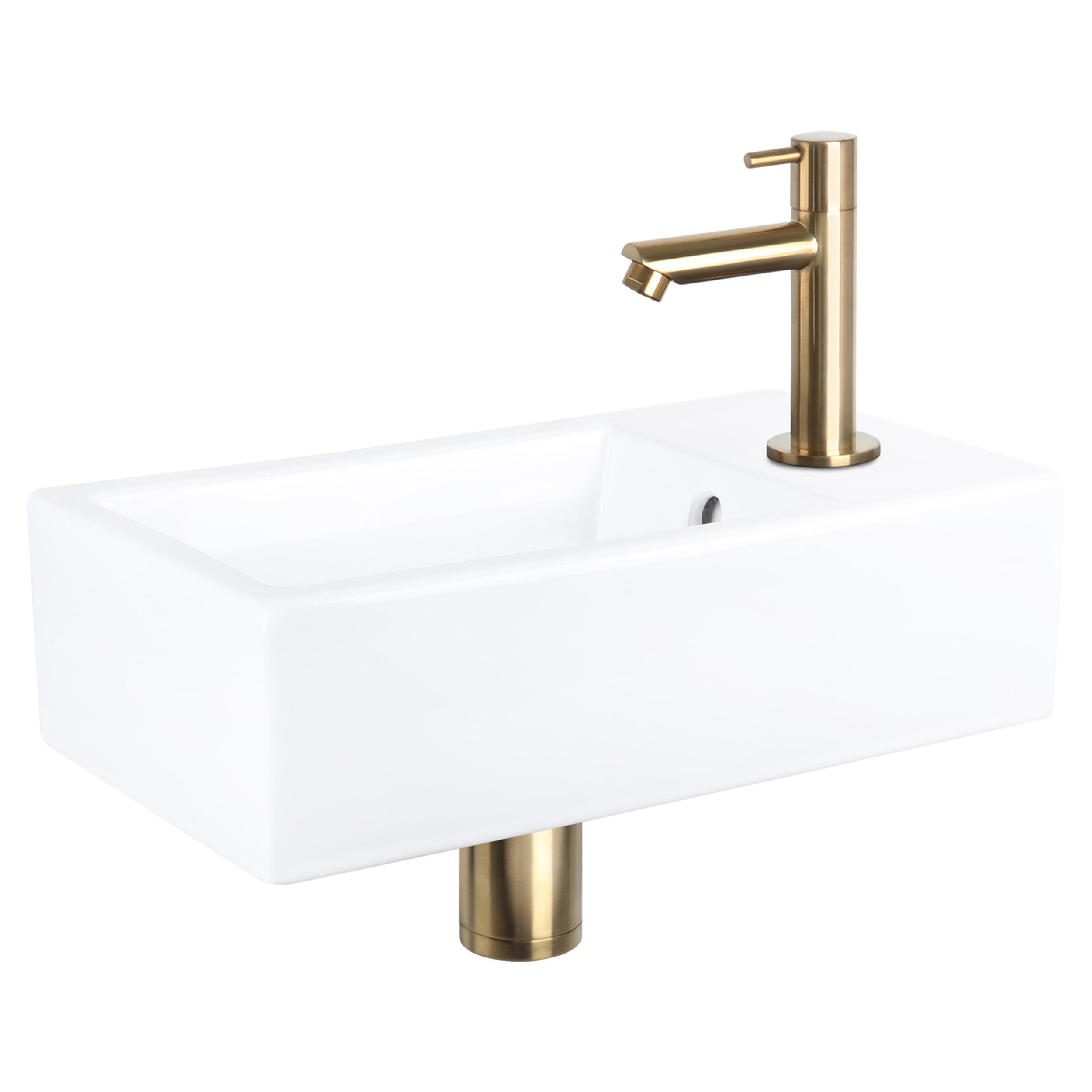 38.400.59 Differnz Force fonteinset keramiek - kraan recht mat goud 40 x 22 x 11.5 cm
