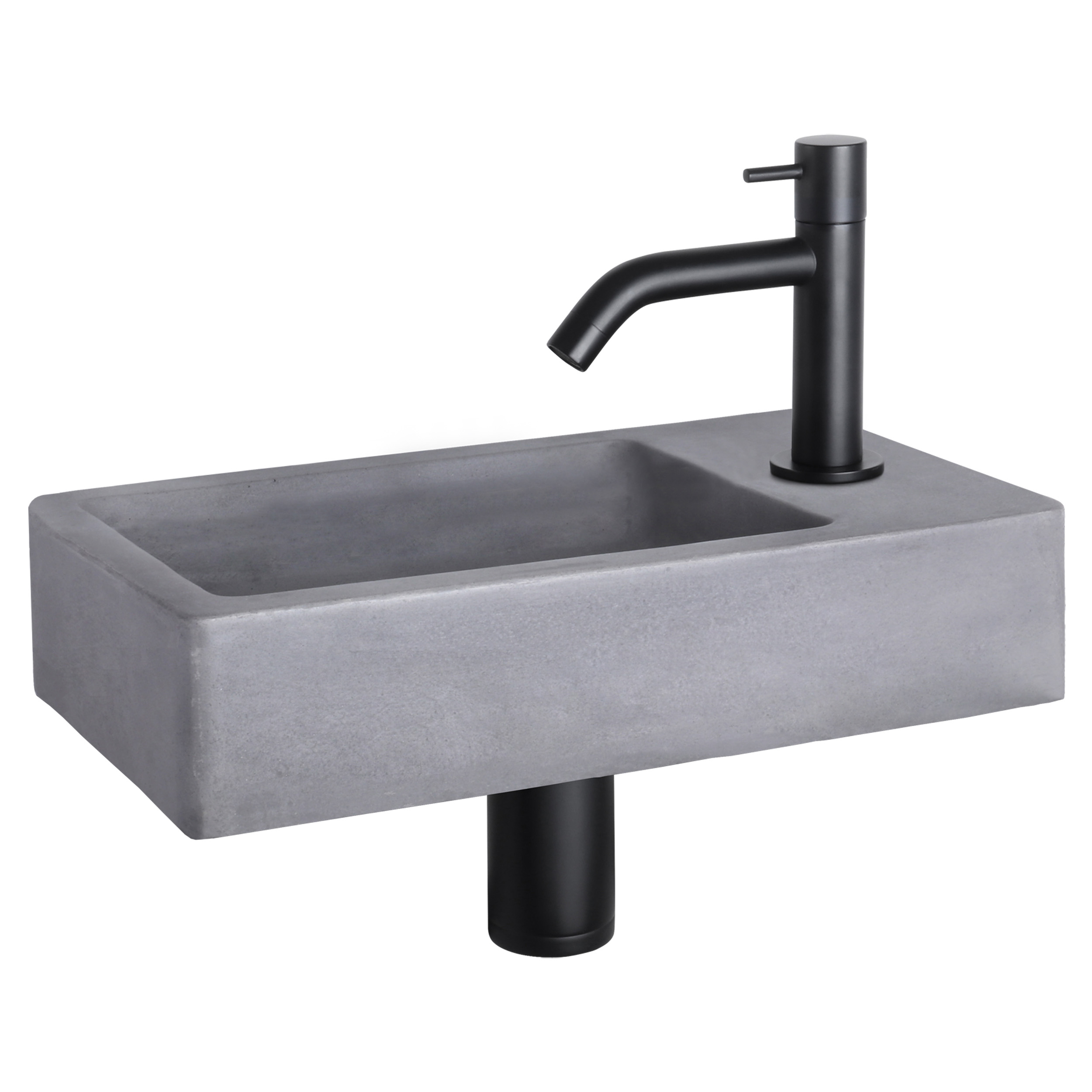 38.400.60 Differnz Force fonteinset beton donkergrijs - kraan gebogen mat zwart 40 x 22 x 8 cm