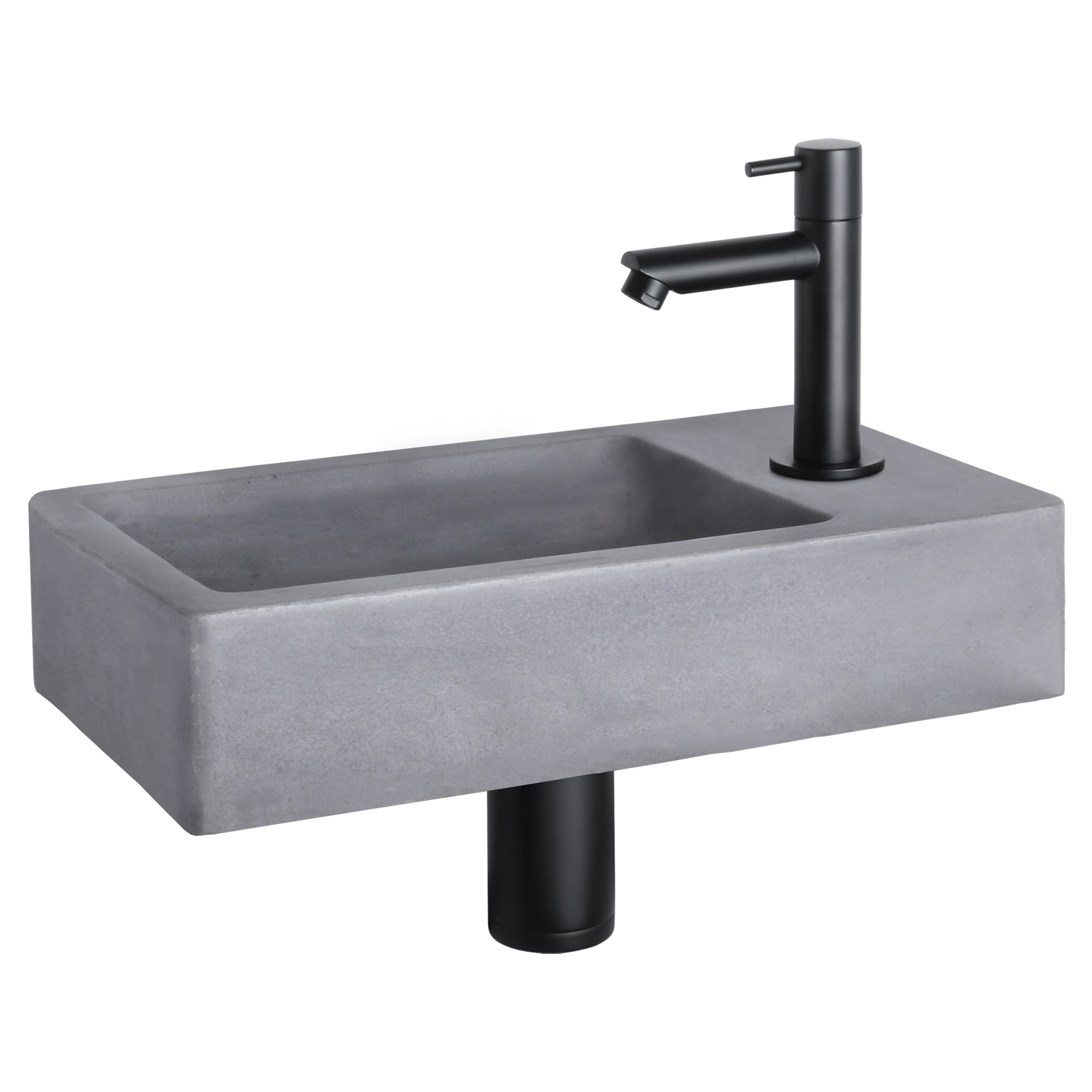38.400.61 Differnz Force fonteinset beton donkergrijs - kraan recht mat zwart 40 x 22 x 8 cm