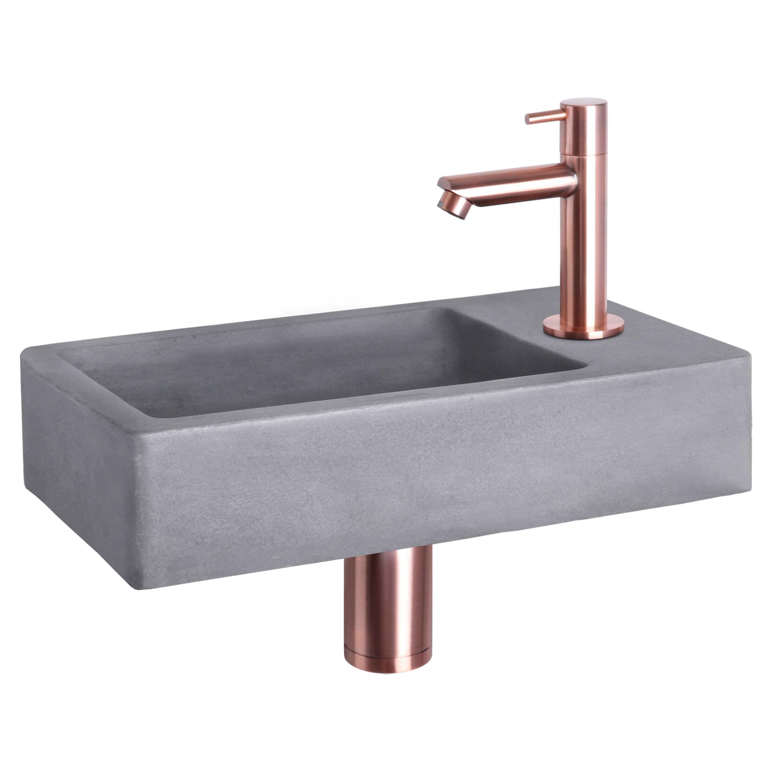 38.400.68 Differnz Force fonteinset beton donkergrijs - kraan recht rood koper 40 x 22 x 8 cm