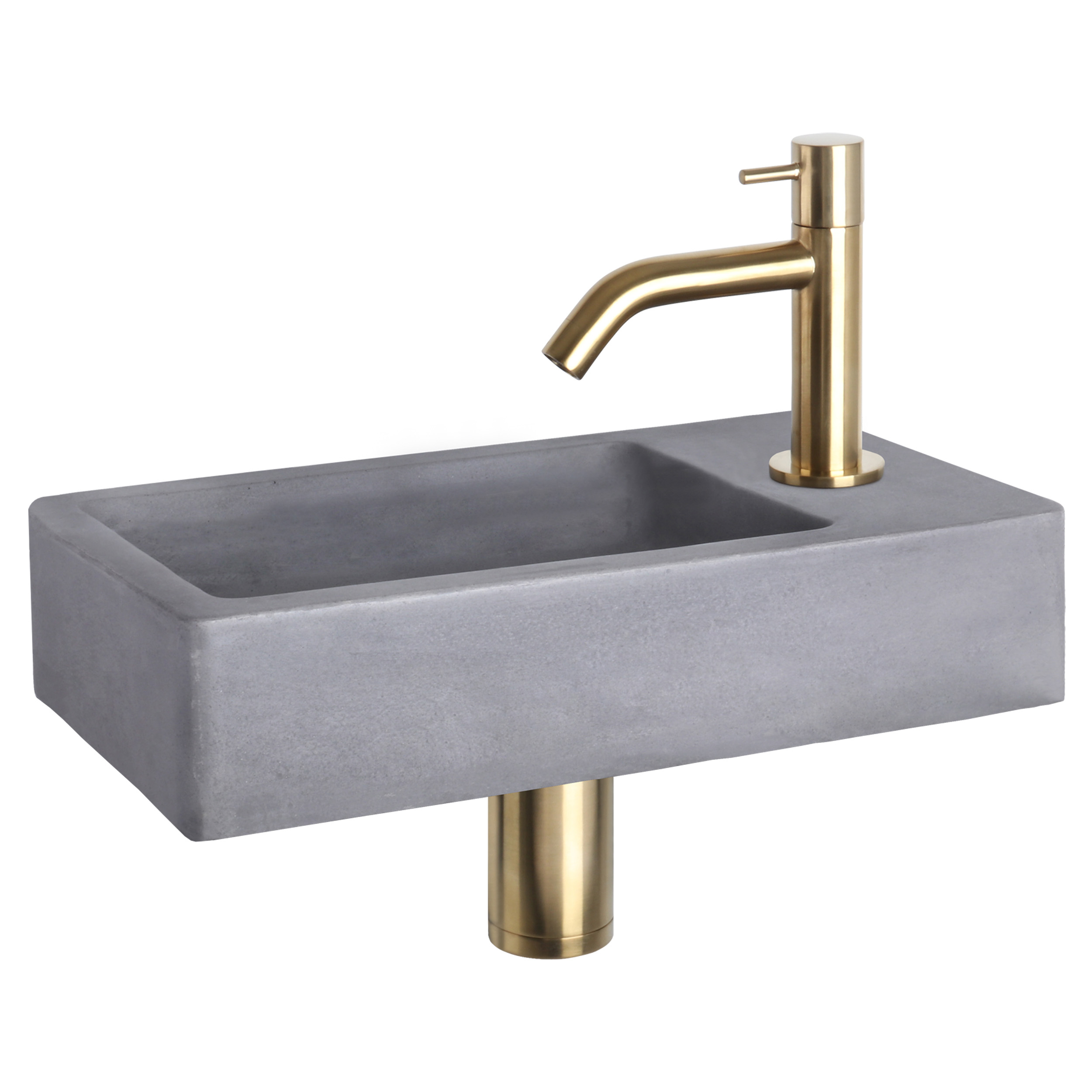 38.400.70 Differnz Force fonteinset beton donkergrijs - kraan gebogen mat goud 40 x 22 x 8 cm