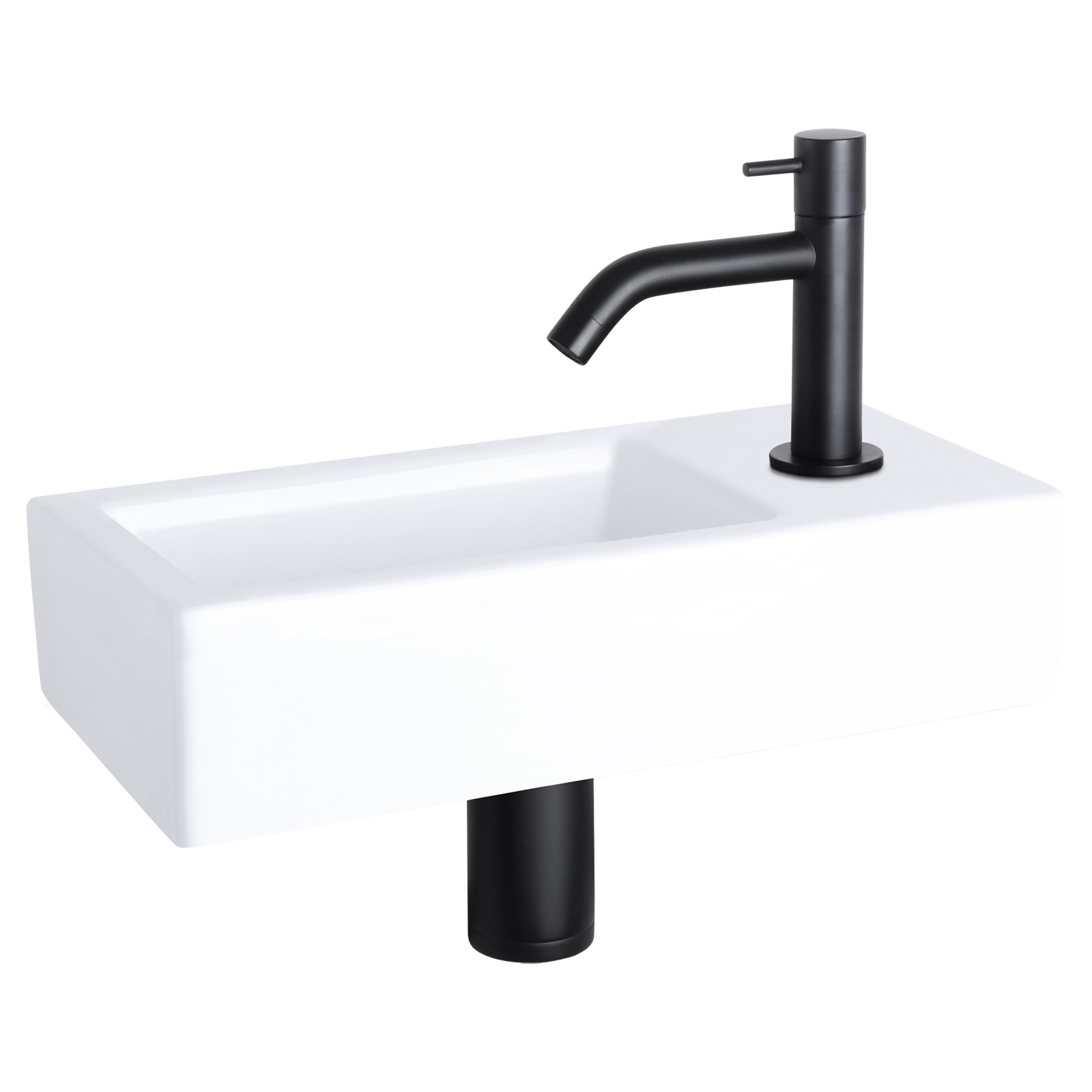38.400.72 Differnz Ravo fonteinset keramiek - kraan gebogen mat zwart 38.5 x 18.5 x 9.5 cm