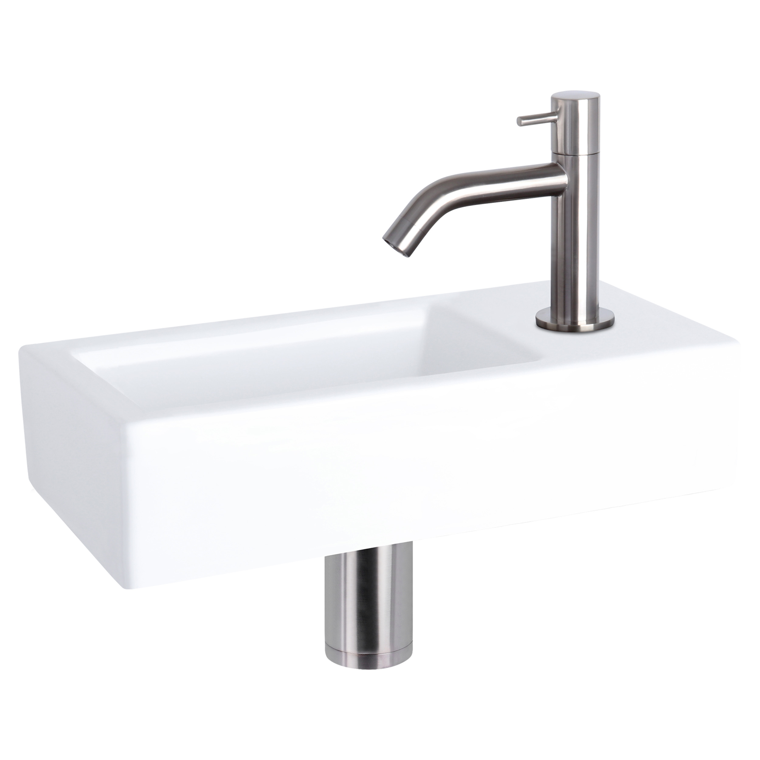38.400.74 Differnz Ravo fonteinset keramiek - kraan gebogen mat chroom 38.5 x 18.5 x 9 cm