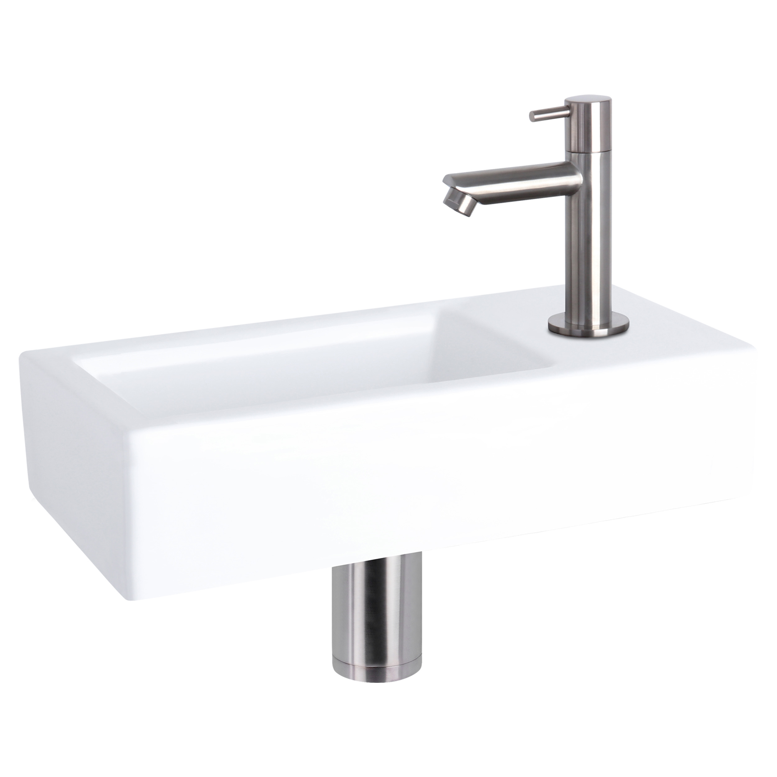 38.400.75 Differnz Ravo fonteinset keramiek - kraan recht mat chroom 38.5 x 18.5 x 9 cm
