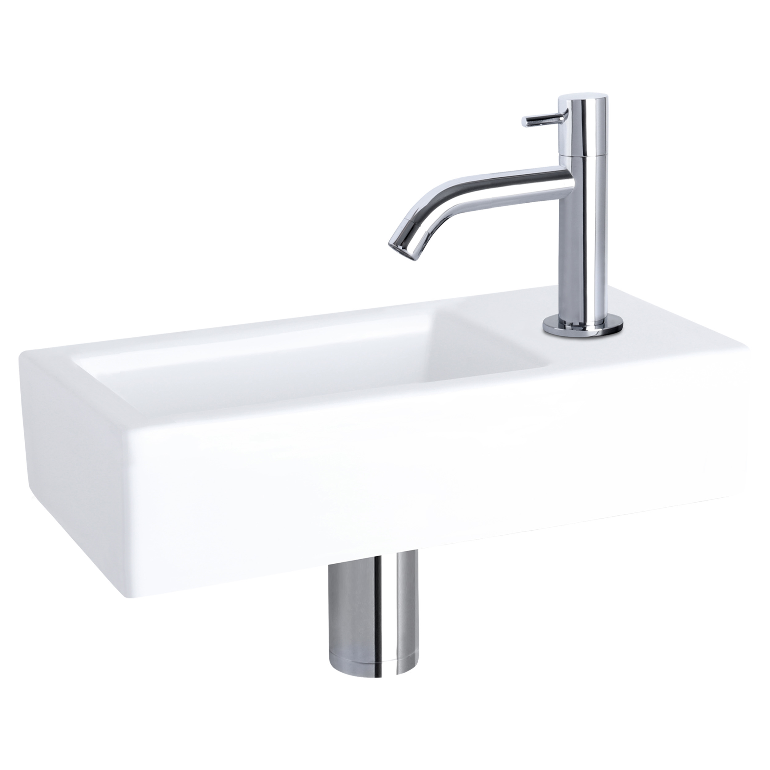 38.400.77 Differnz Ravo fonteinset keramiek - kraan gebogen chroom 38.5 x 18.5 x 9 cm