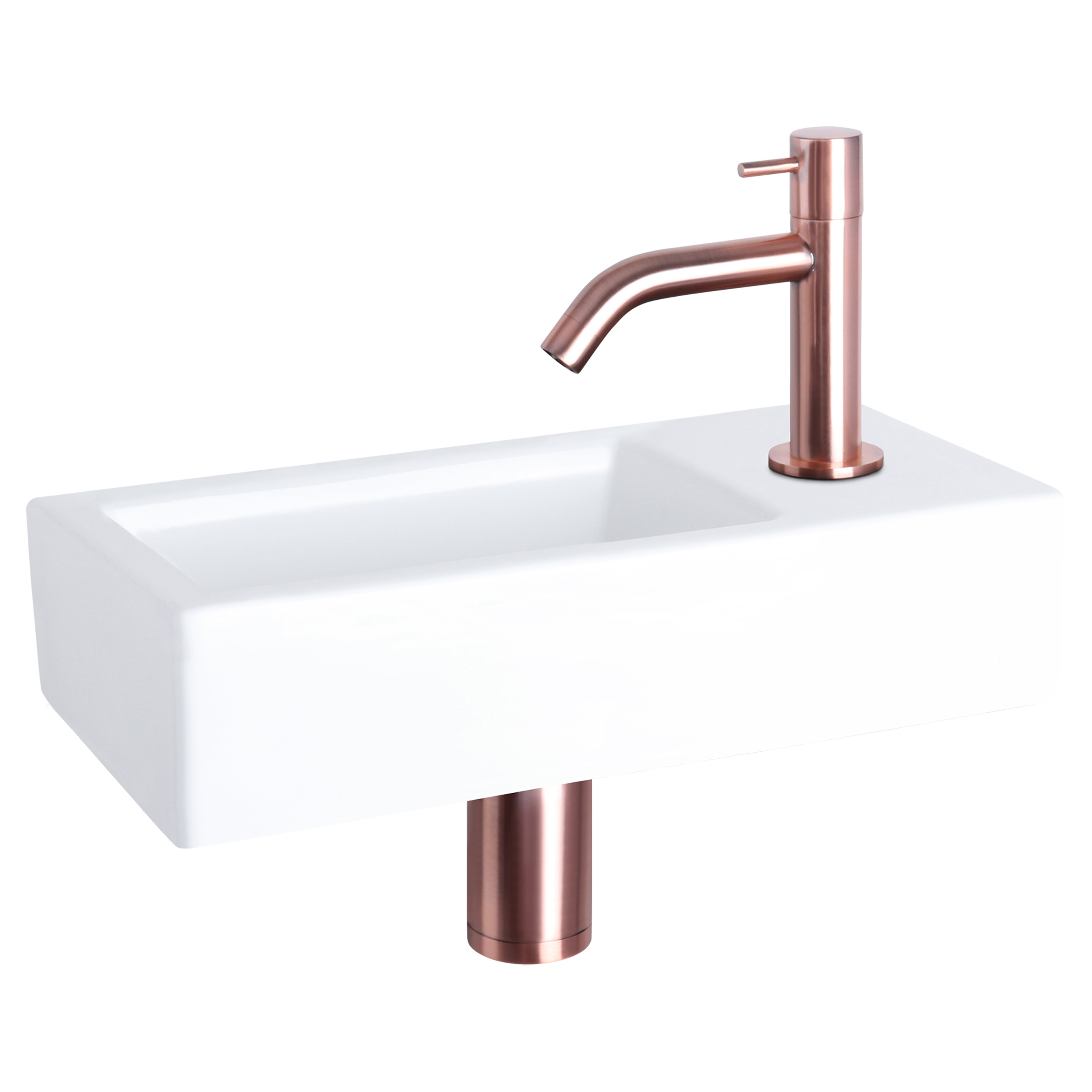 38.400.79 Differnz Ravo fonteinset keramiek - kraan gebogen rood koper 38.5 x 18.5 x 9 cm