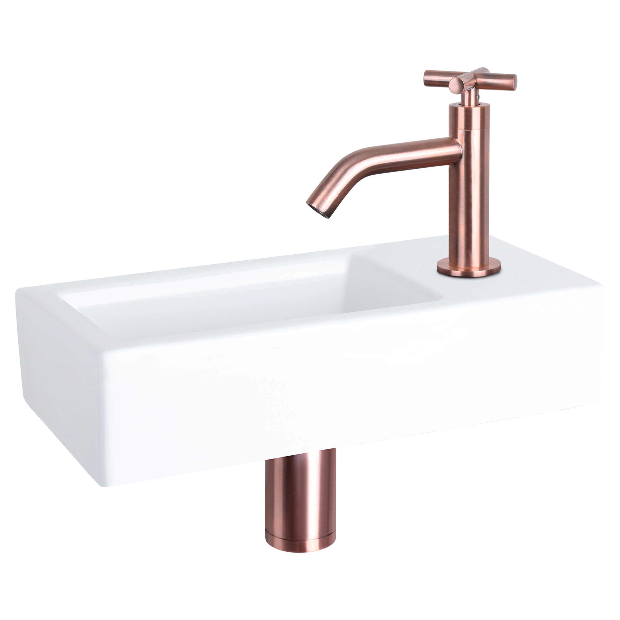 38.400.81 Differnz Ravo fonteinset keramiek - kraan kruis rood koper 38.5 x 18.5 x 9 cm