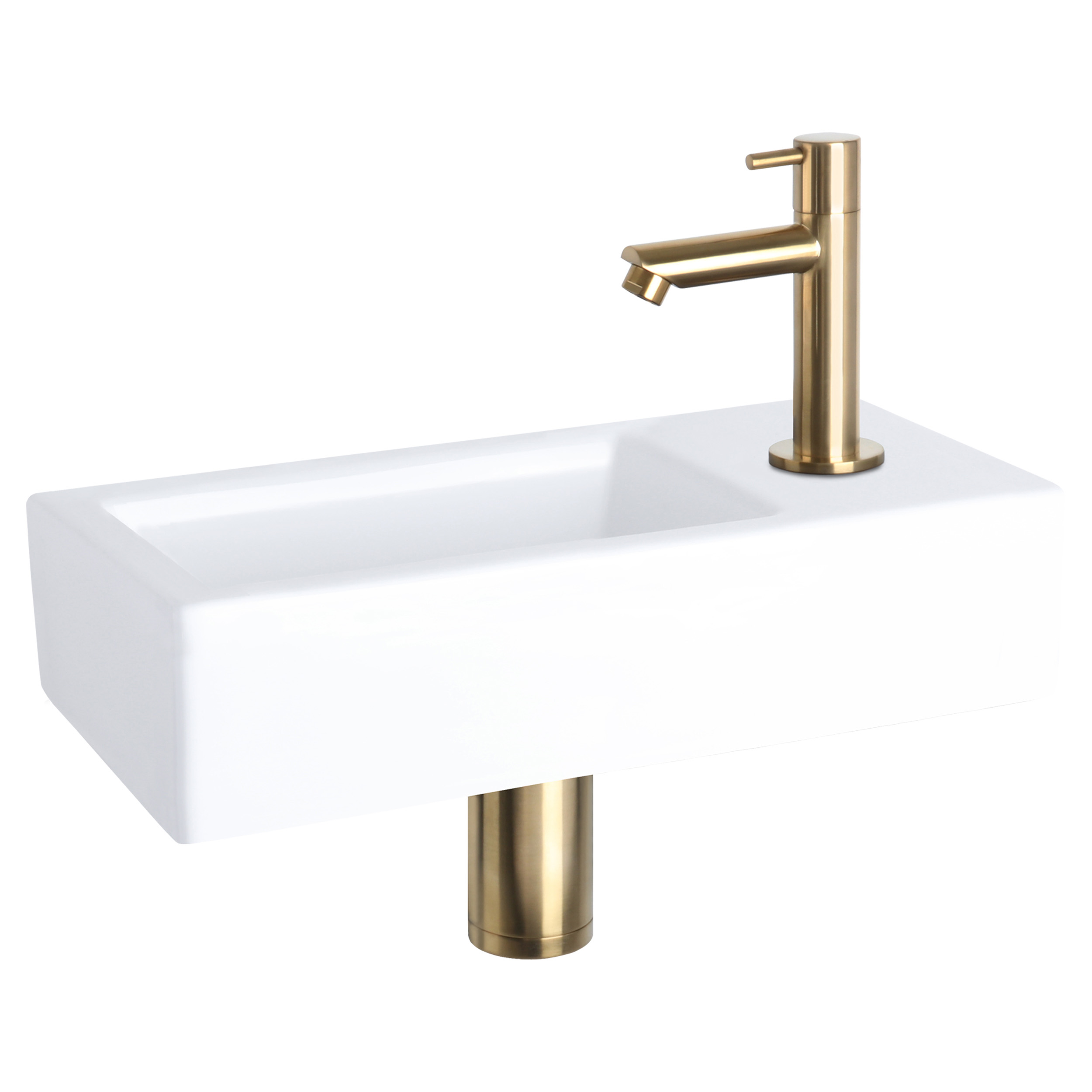 38.400.83 Differnz Ravo fonteinset keramiek - kraan recht mat goud 38.5 x 18.5 x 9 cm