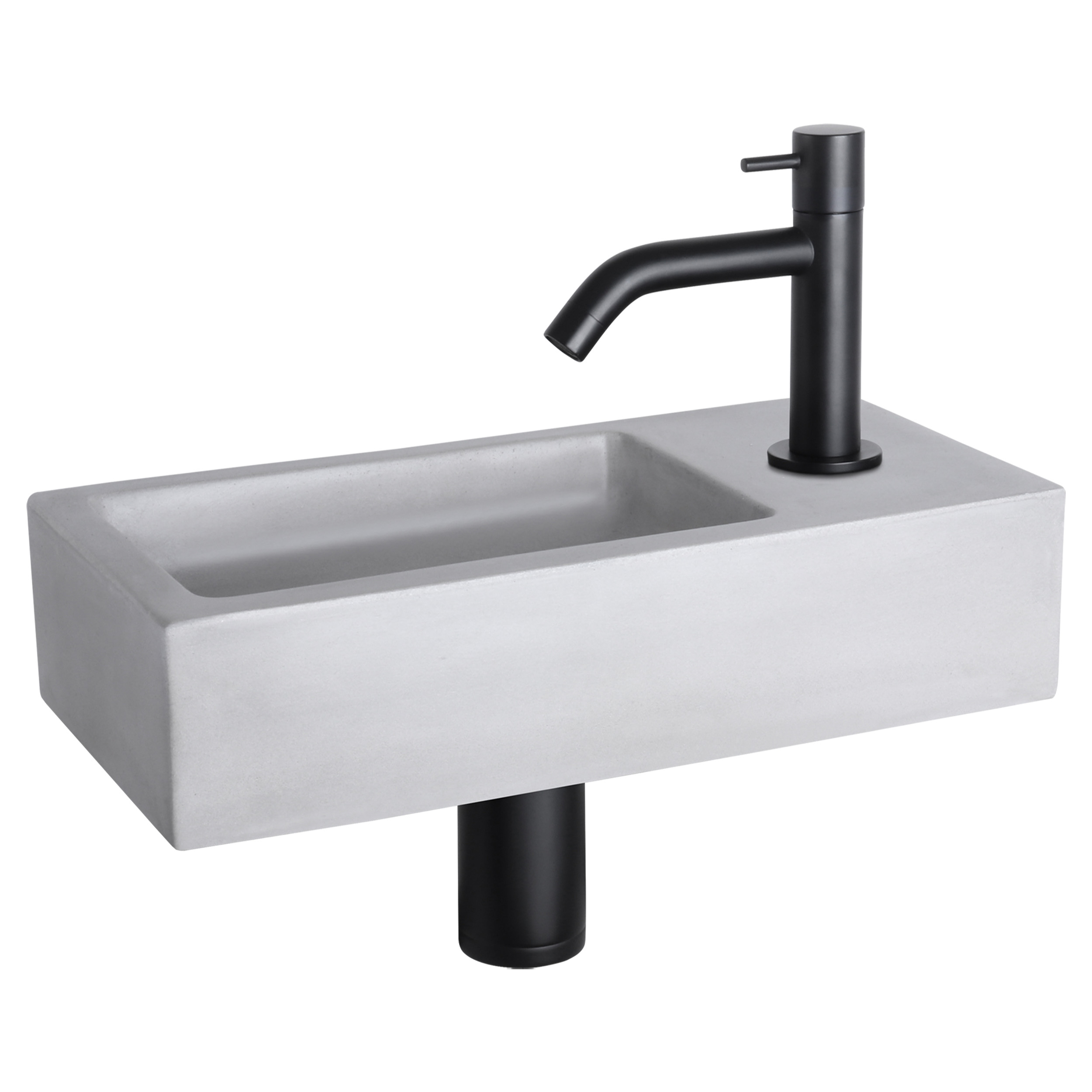38.400.84 Differnz Ravo fonteinset beton lichtgrijs - kraan gebogen mat zwart 38.5 x 18.5 x 9 cm
