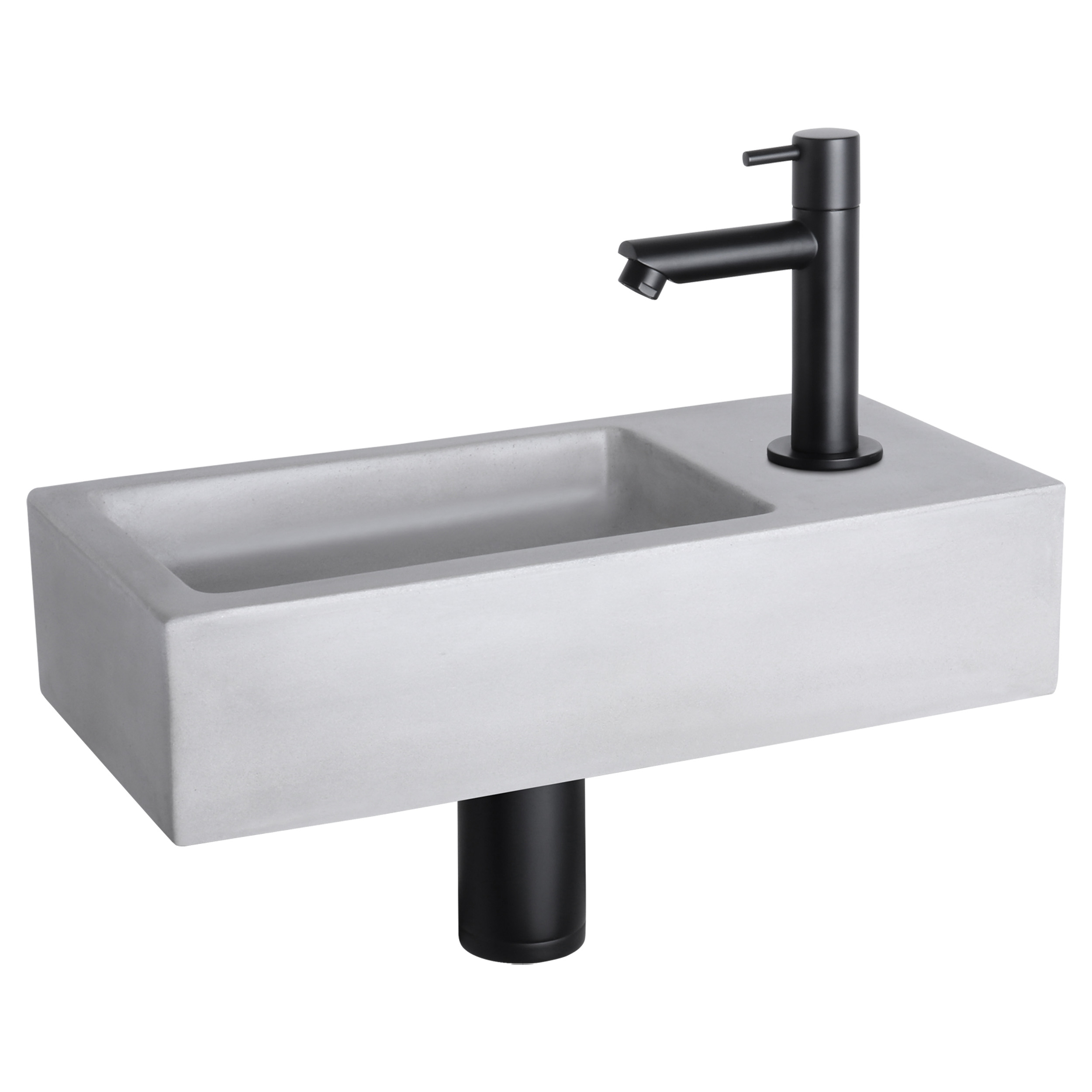 38.400.85 Differnz Ravo fonteinset beton lichtgrijs - kraan recht mat zwart 38.5 x 18.5 x 9 cm