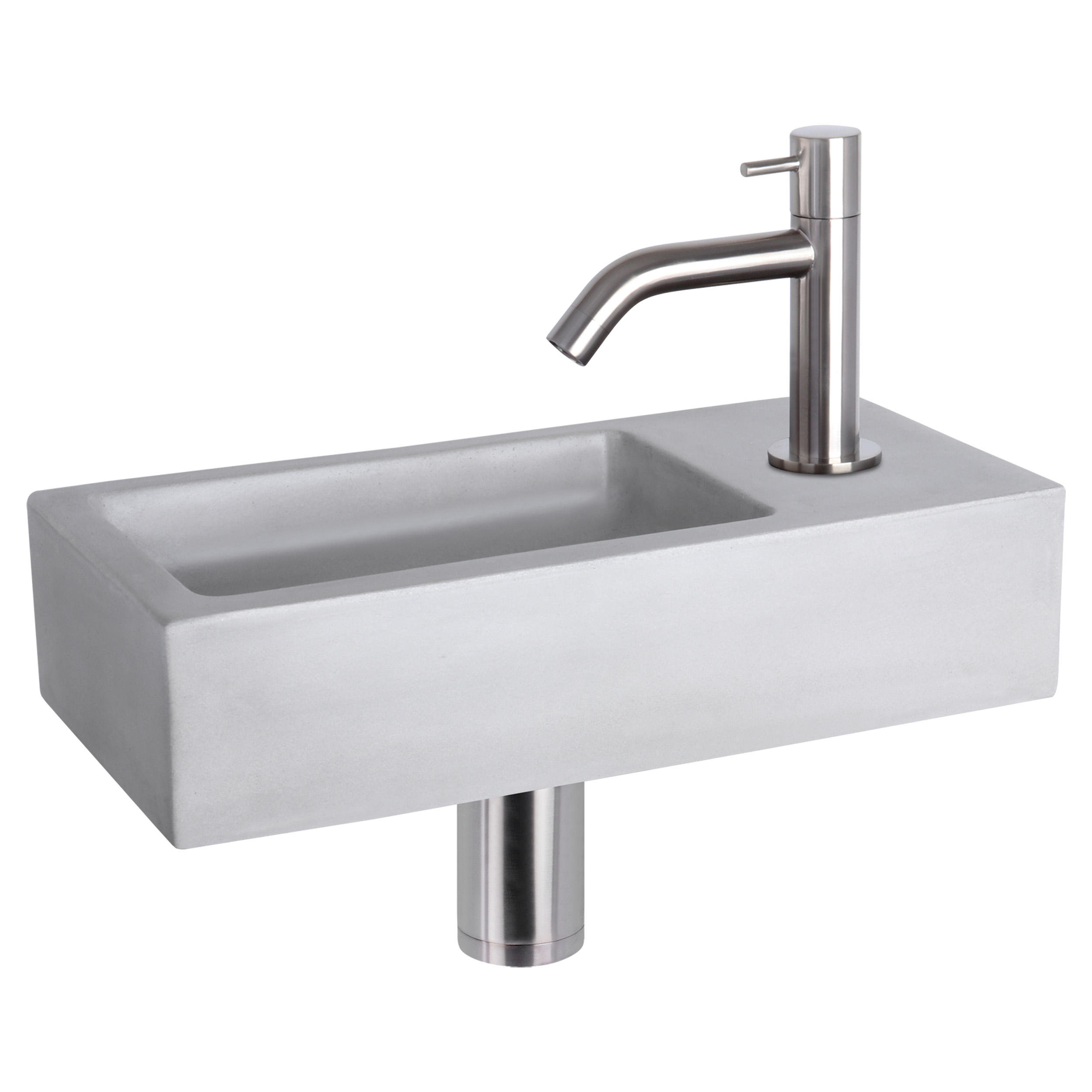 38.400.86 Differnz Ravo fonteinset beton lichtgrijs - kraan gebogen mat chroom 38.5 x 18.5 x 9 cm