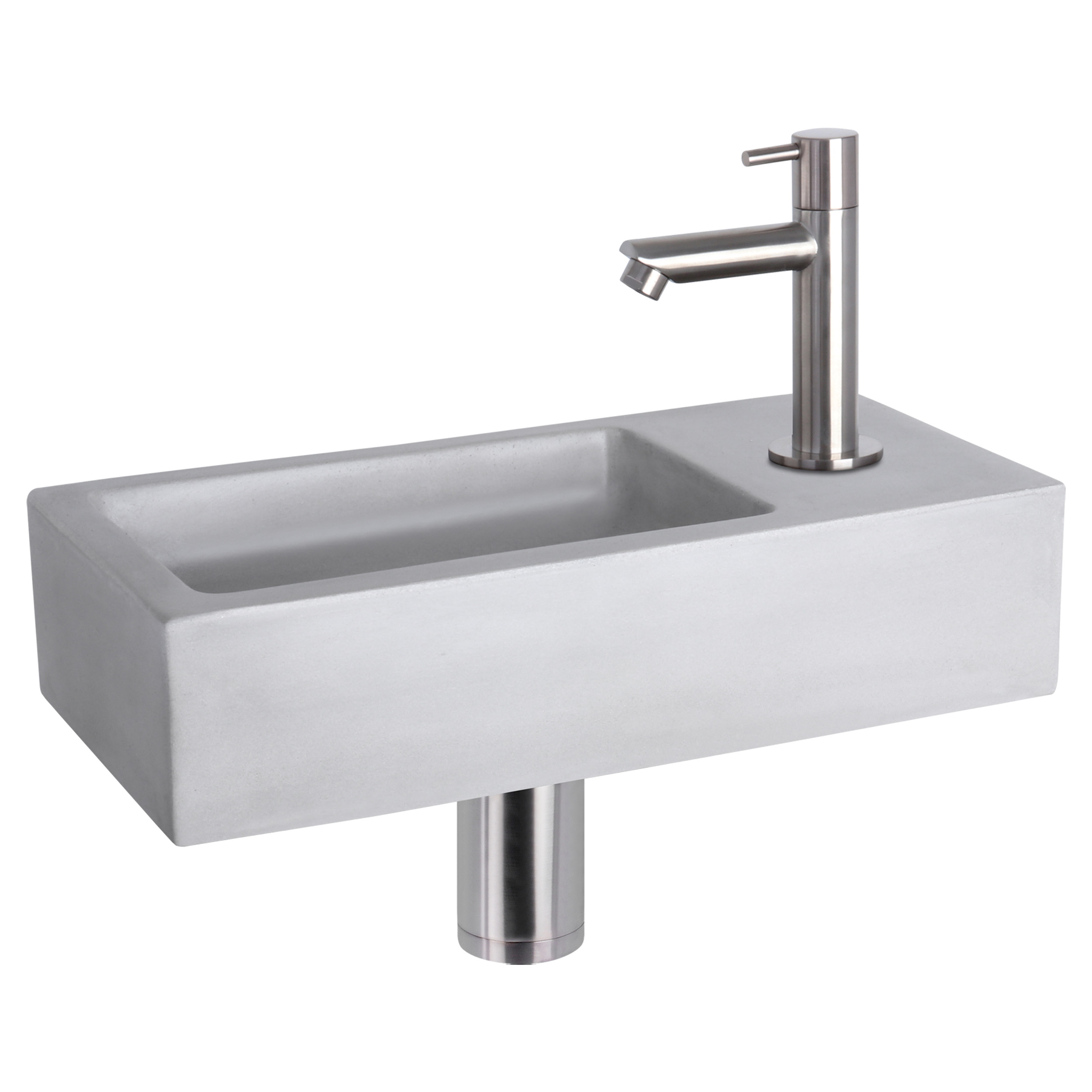 38.400.87 Differnz Ravo fonteinset beton lichtgrijs - kraan recht mat chroom 38.5 x 18.5 x 9 cm